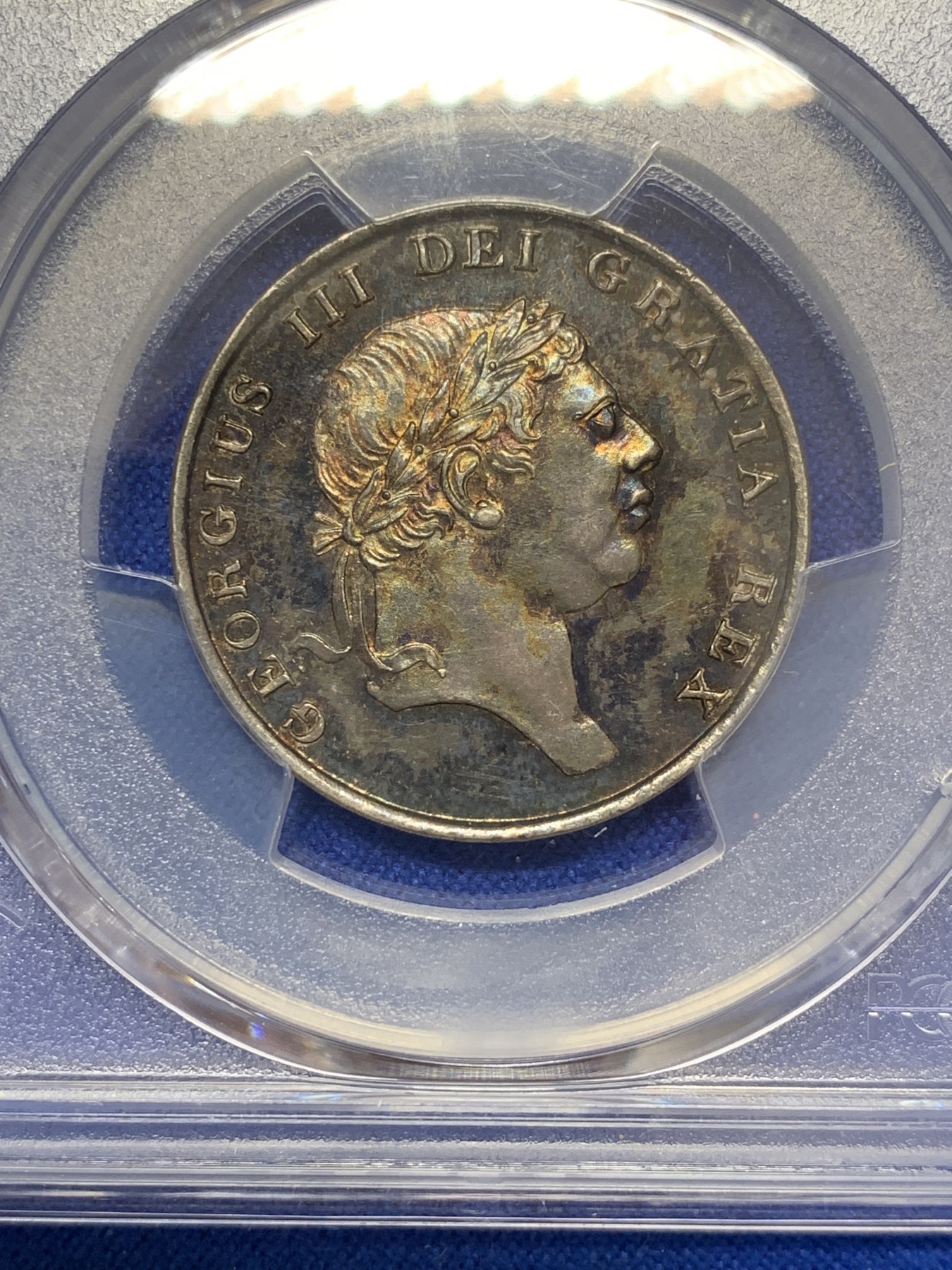 《竞宝斋》第207场-周日，周一 2场 (全场包邮) PCGS MS63 英国1812年乔治三世1先令6便士银币，五彩包浆，第二名，更高分就1个