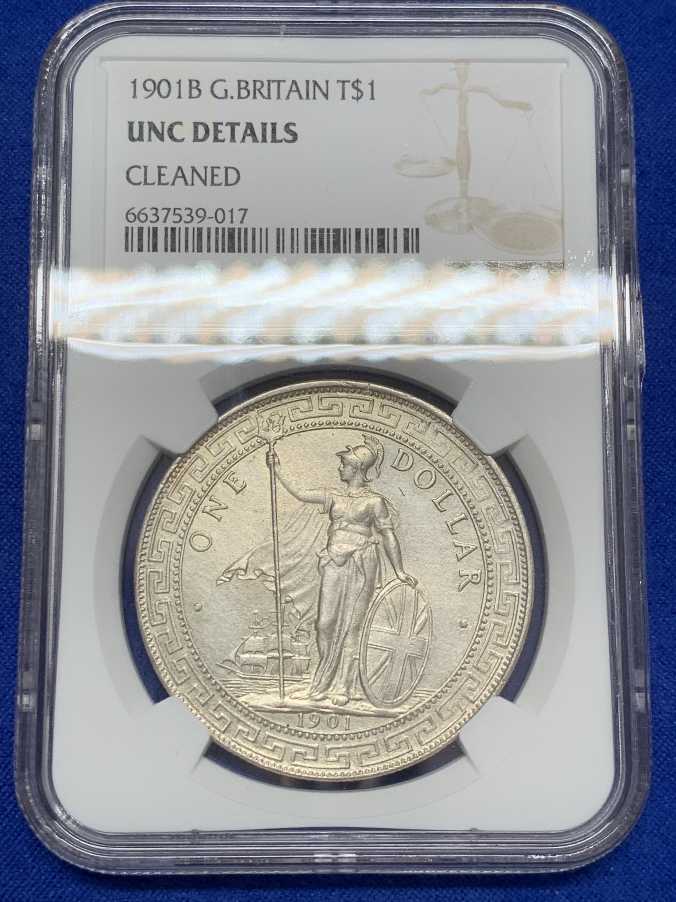 《竞宝斋》第207场-周日，周一 2场 (全场包邮) NGC-UNC 英国 1901 站洋银币 不错的年份 裸币来价高 送的美国评级 随缘拍吧