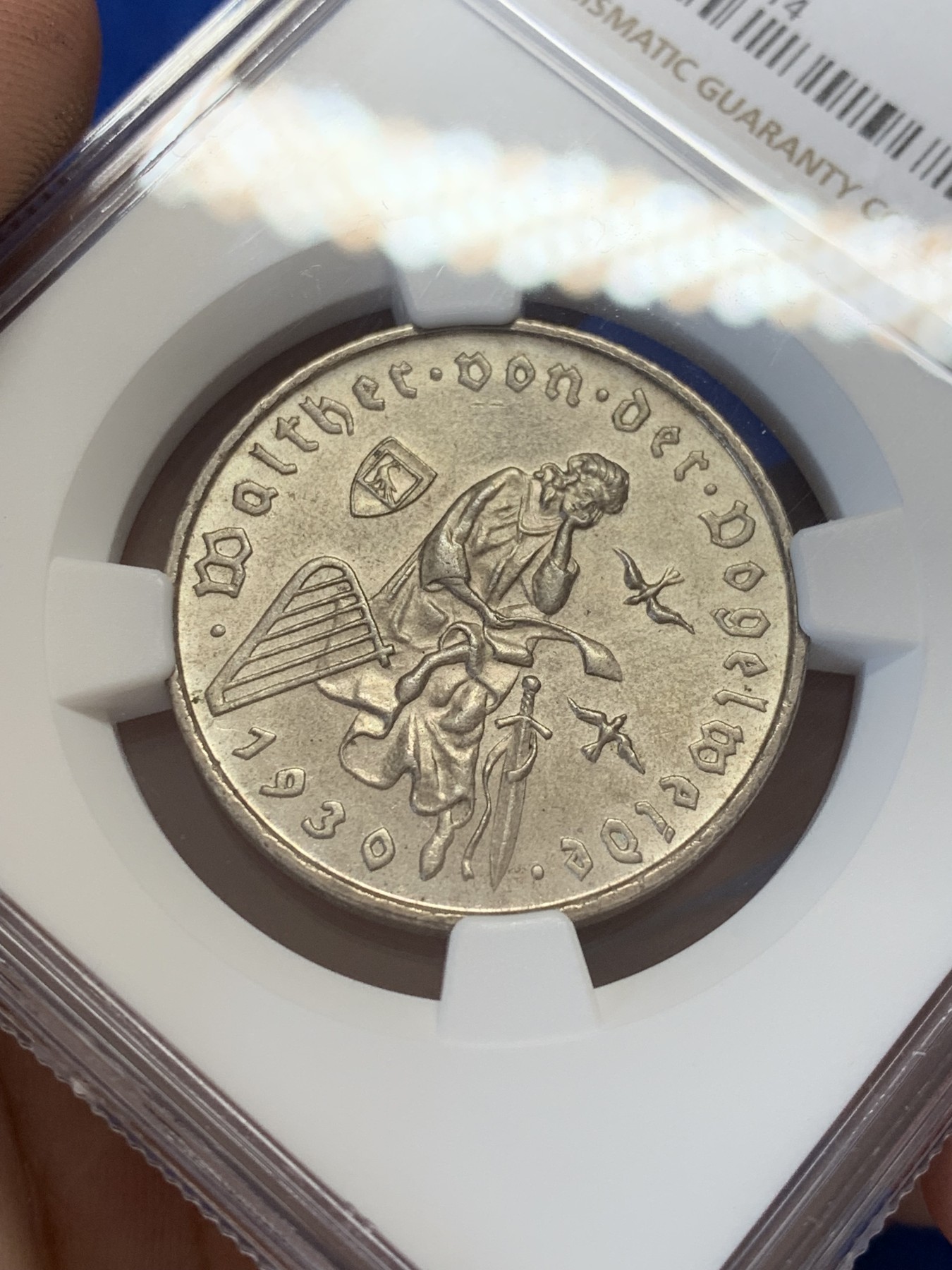 《竞宝斋》第207场-周日，周一 2场 (全场包邮) NGC-MS64 魏玛德国1930年游吟诗人3马克纪念银币