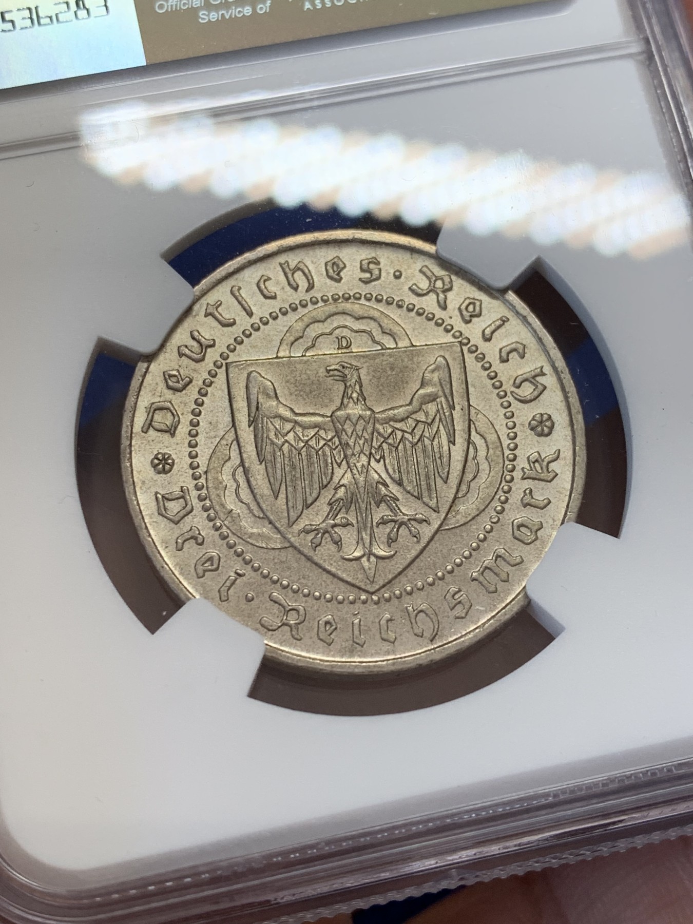 《竞宝斋》第207场-周日，周一 2场 (全场包邮) NGC-MS64 魏玛德国1930年游吟诗人3马克纪念银币