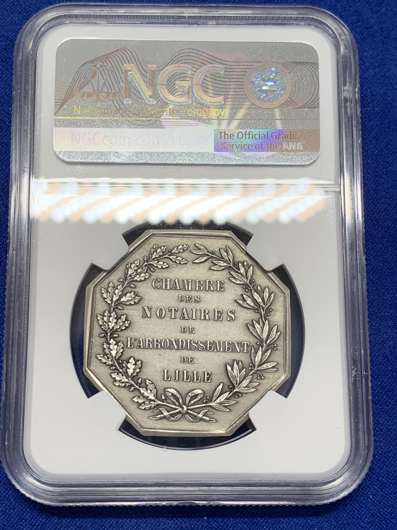 《竞宝斋》第207场-周日，周一 2场 (全场包邮) NGC MS64 法国 1883年 里尔公证人八角银币代币