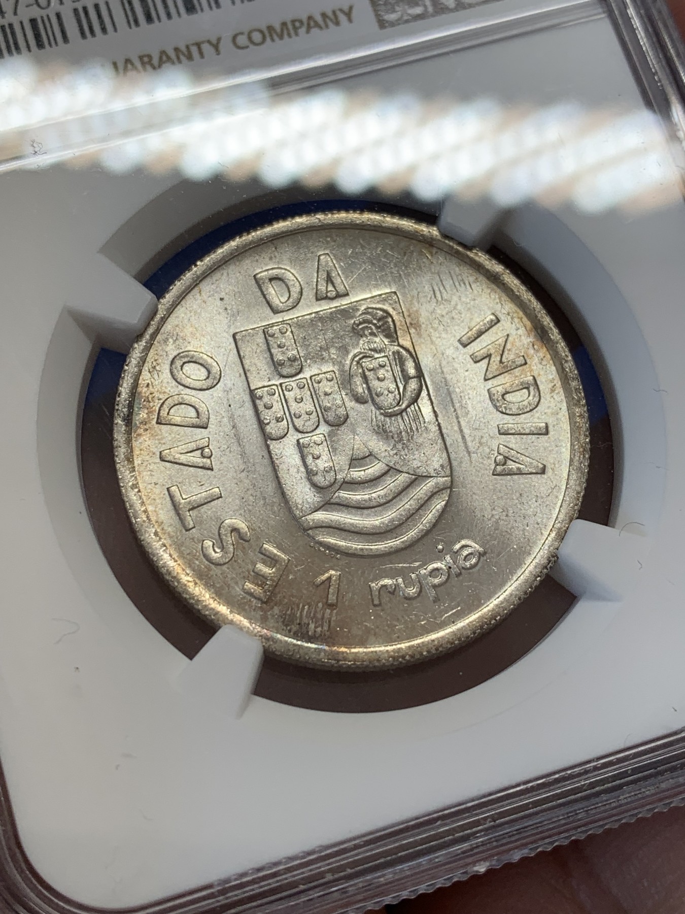 《竞宝斋》第207场-周日，周一 2场 (全场包邮) NGC MS63 葡属印度 1935年 1卢比银币 少见品种