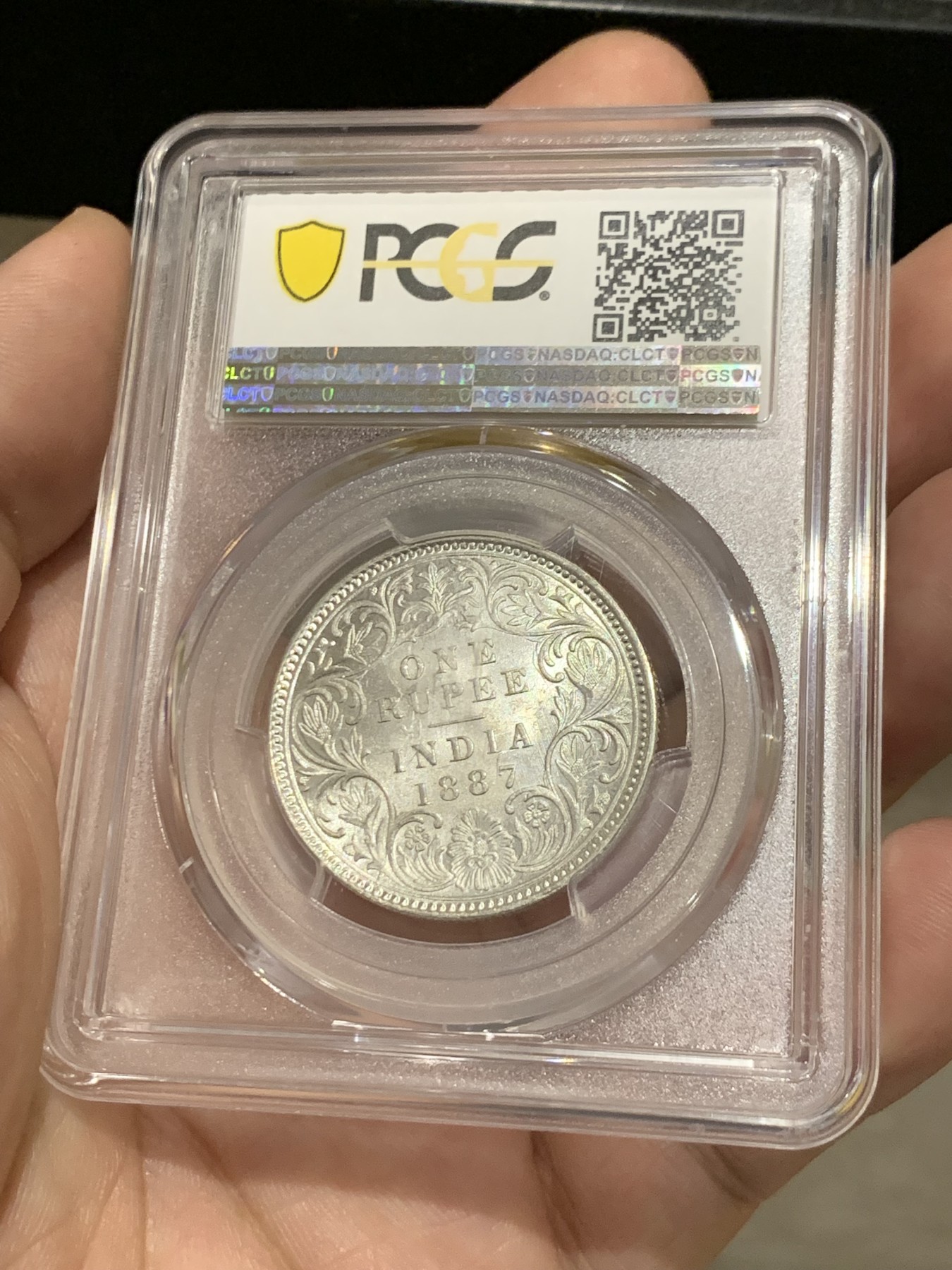 《竞宝斋》第207场-周日，周一 2场 (全场包邮) PCGS-MS63 英属印度1887年维多利亚1卢比银币