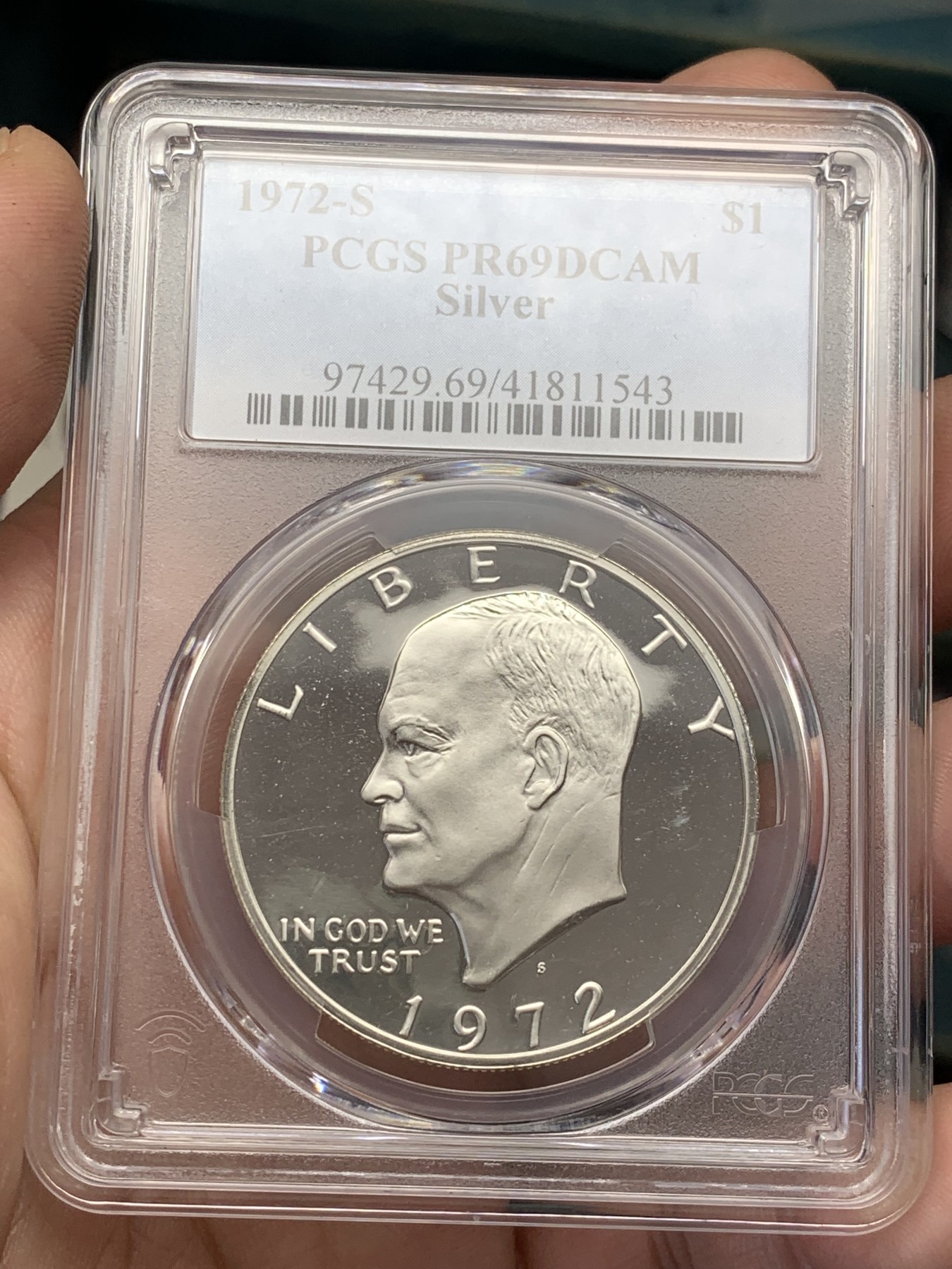 《竞宝斋》第207场-周日，周一 2场 (全场包邮) PCGS PR69 美国1972艾森豪威尔精制大银币