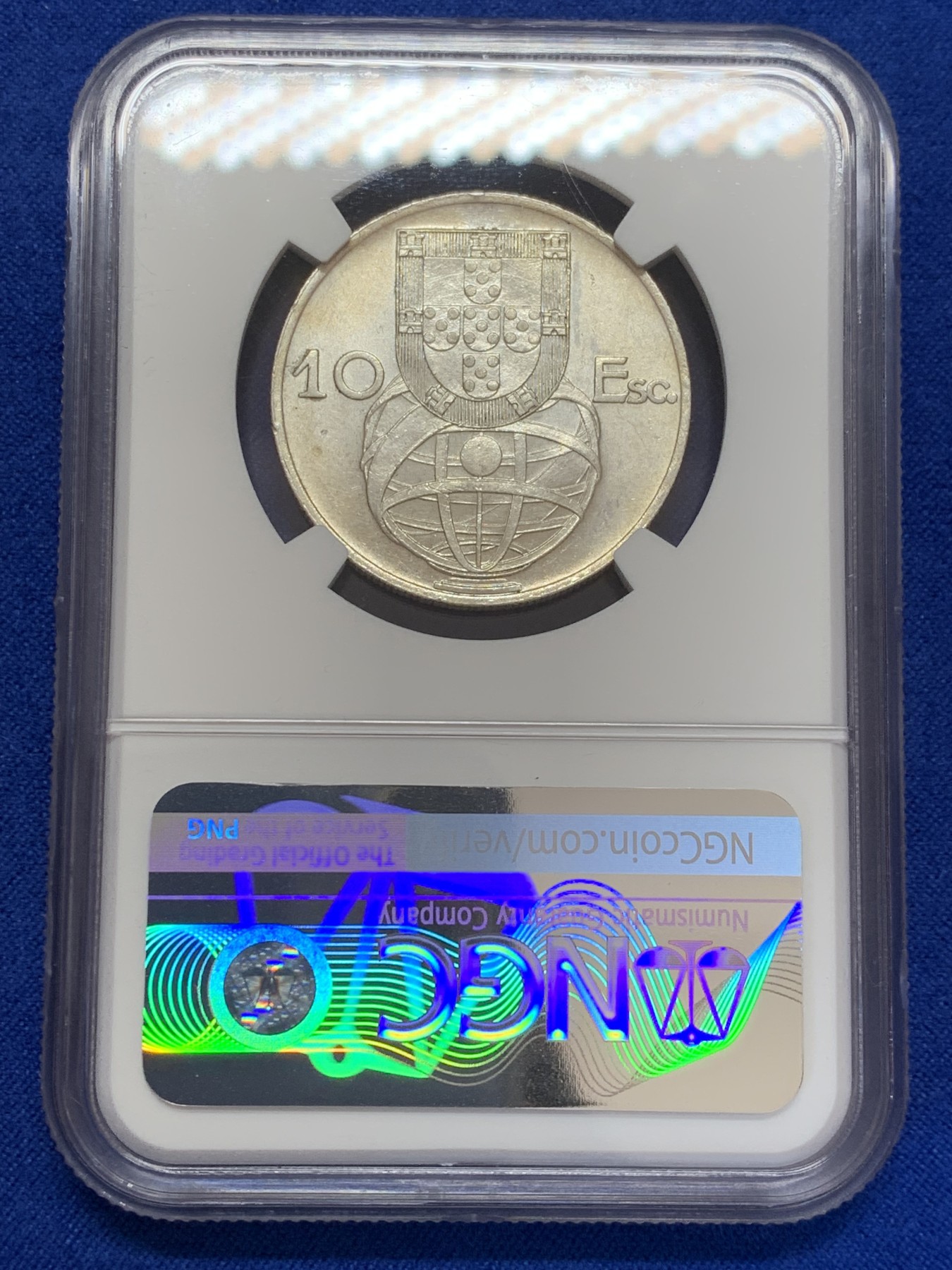 《竞宝斋》第207场-周日，周一 2场 (全场包邮) NGC-MS64 葡萄牙1954年大帆船10埃斯库多银币