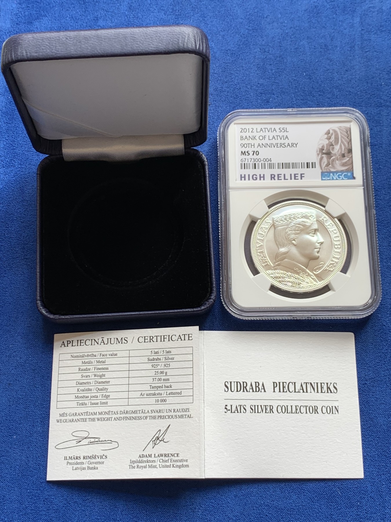 《竞宝斋》第207场-周日，周一 2场 (全场包邮) NGC MS70 拉脱维亚2012年5拉特谷物女神银币，完美70分