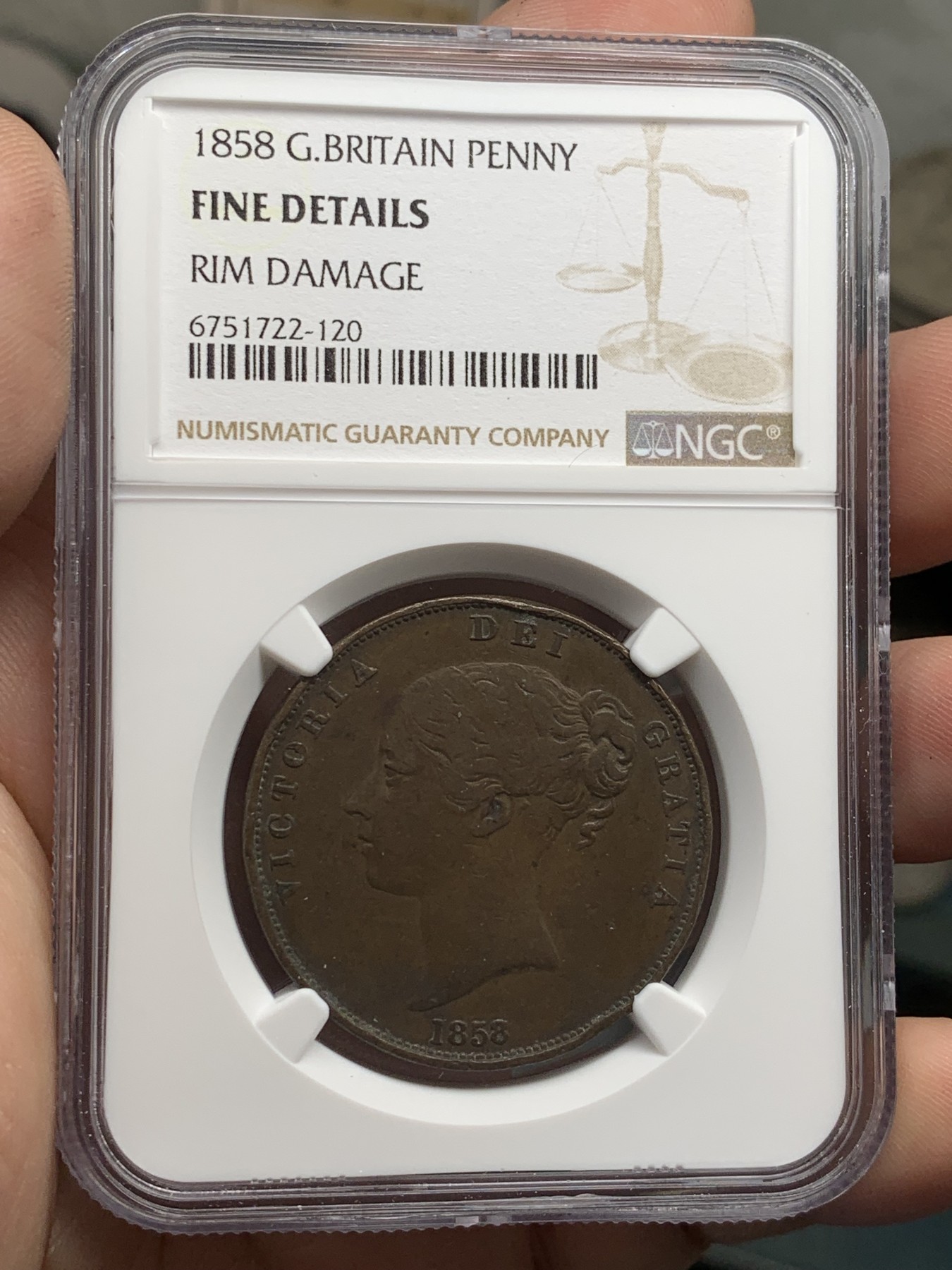 《竞宝斋》第207场-周日，周一 2场 (全场包邮) NGC fine details 英国1858年1便士铜币