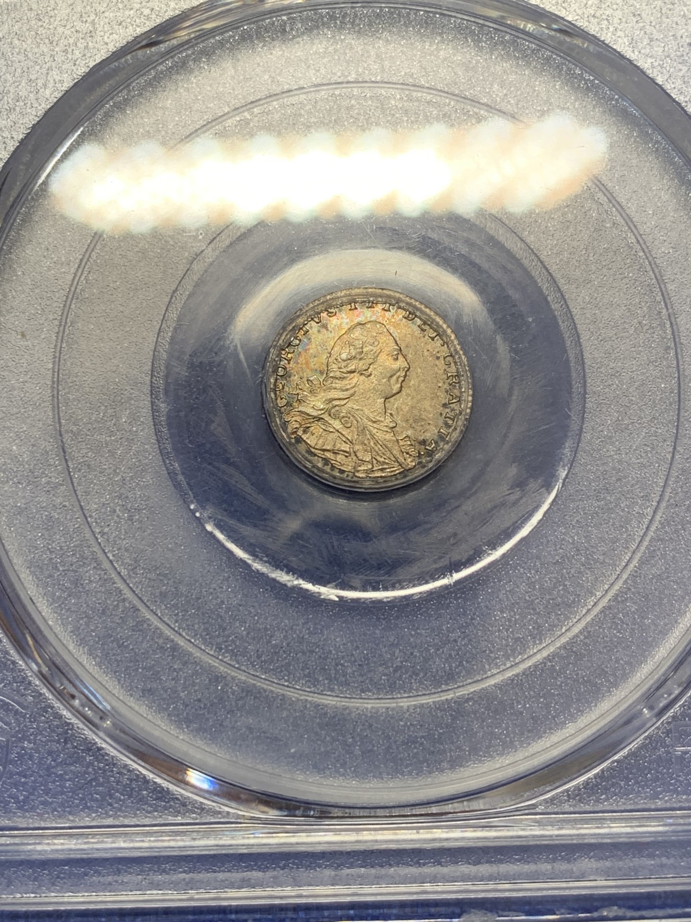 《竞宝斋》第207场-周日，周一 2场 (全场包邮) PCGS MS63 英国1800年乔治三世1便士银币，五彩包浆人像完美