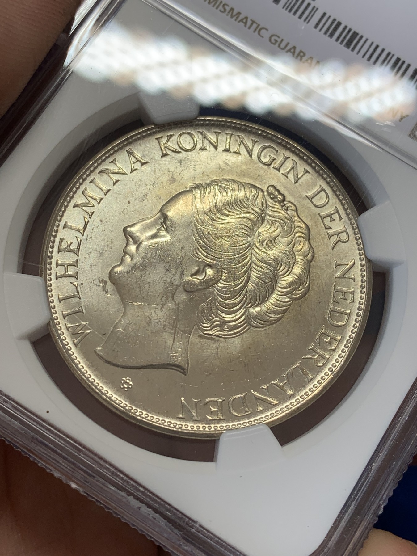 《竞宝斋》第207场-周日，周一 2场 (全场包邮) NGC MS62 1944-D年荷属库拉索威廉明娜女王2.5盾大银币