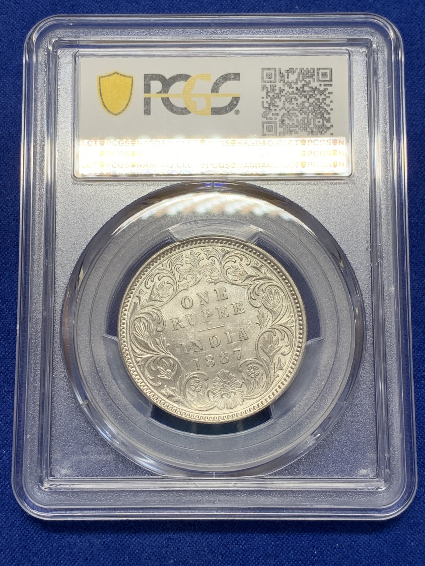 《竞宝斋》第207场-周日，周一 2场 (全场包邮) PCGS-MS63 英属印度1887年维多利亚1卢比银币