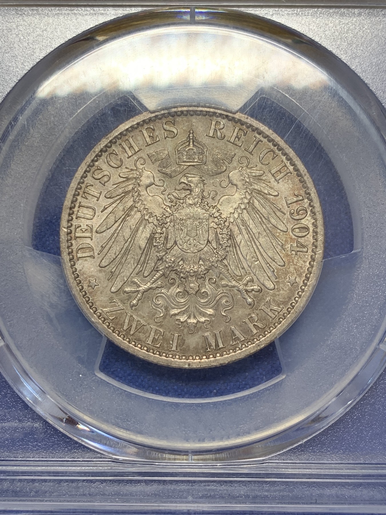 《竞宝斋》第207场-周日，周一 2场 (全场包邮) PCGS MS66 德国1904吕贝克自由市双头鹰2马克银币 高分好包浆
