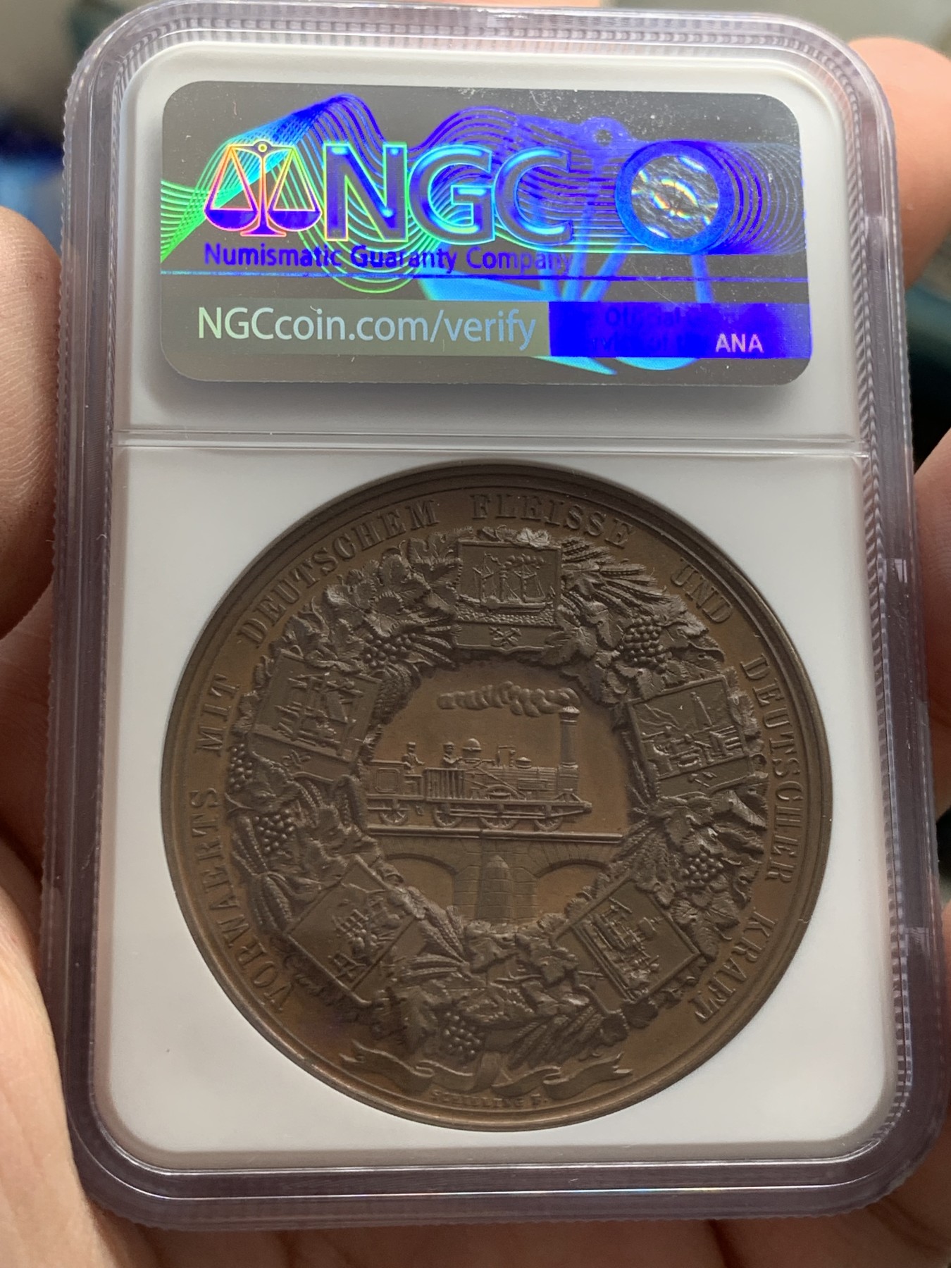 《竞宝斋》第207场-周日，周一 2场 (全场包邮) NGC MS65 德国1844柏林工业博览会铜章 亚军分 两面高浮雕都好看