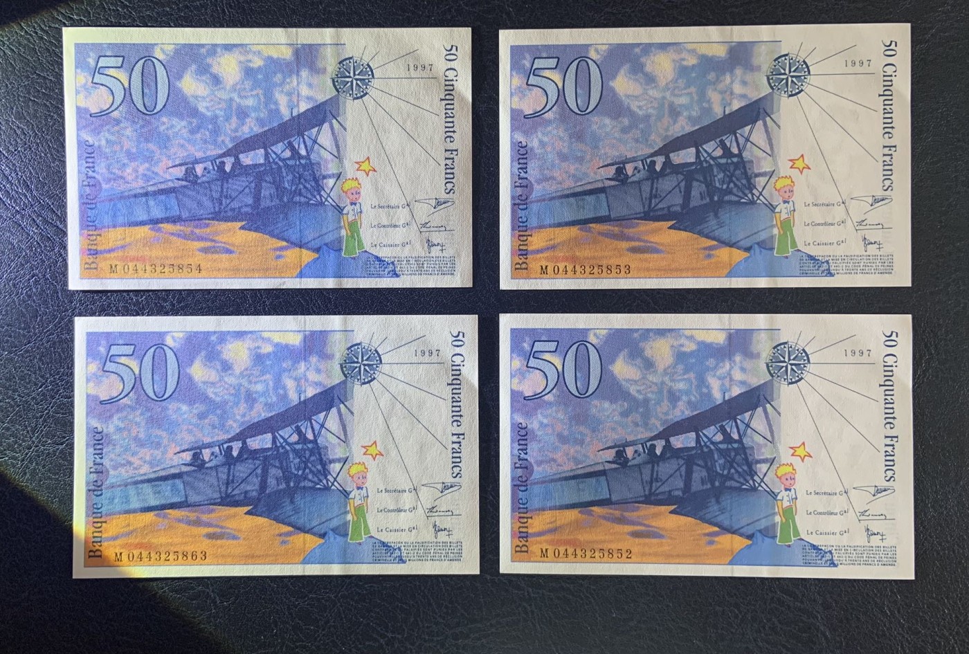 收藏联盟Quantum Auction 第297期拍卖  法国1997年50法郎5张 品相UNC-  5张上边缘均有轻微的点钞痕以及角微折 