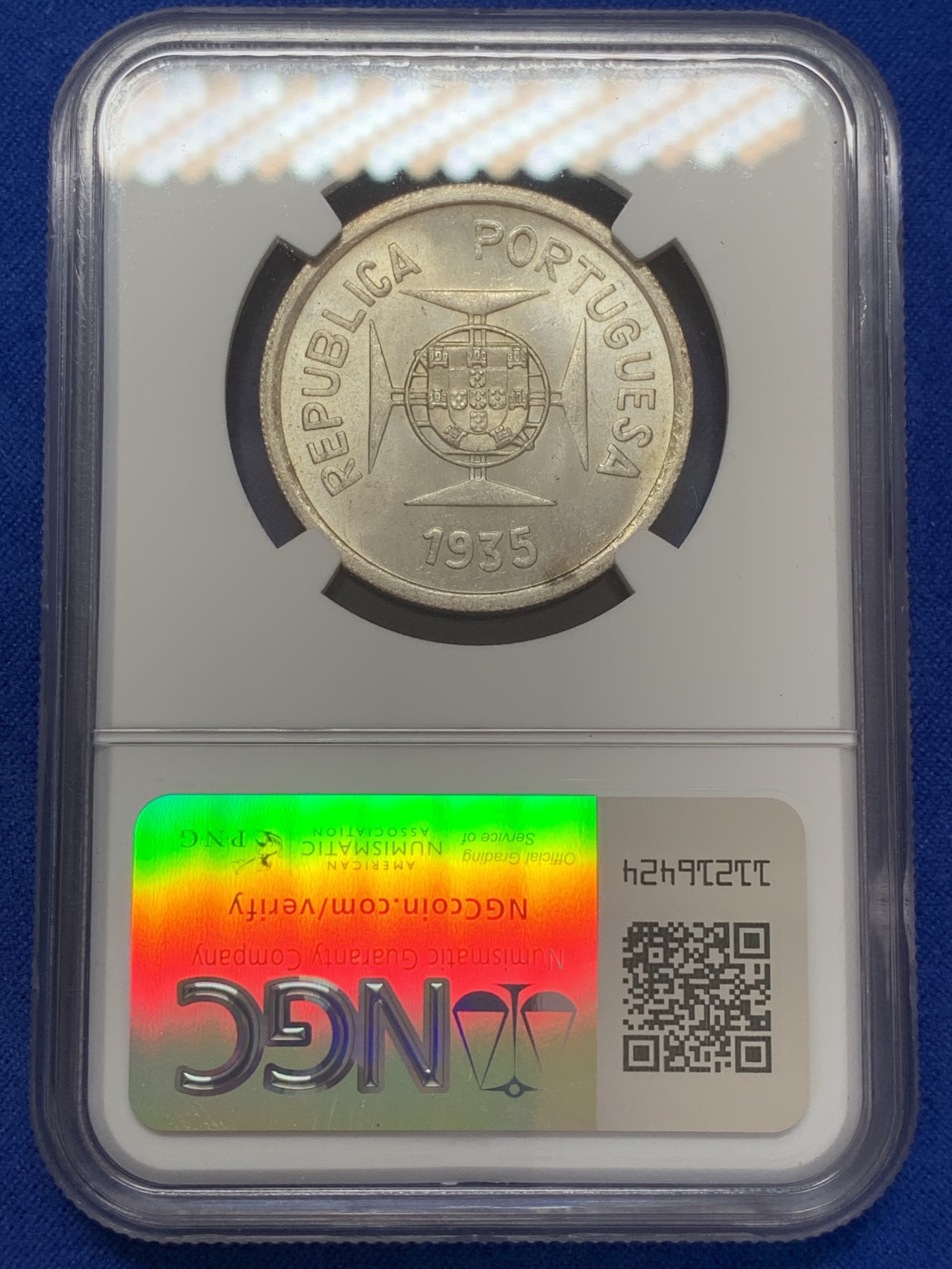 《竞宝斋》第207场-周日，周一 2场 (全场包邮) NGC MS63 葡属印度 1935年 1卢比银币 少见品种