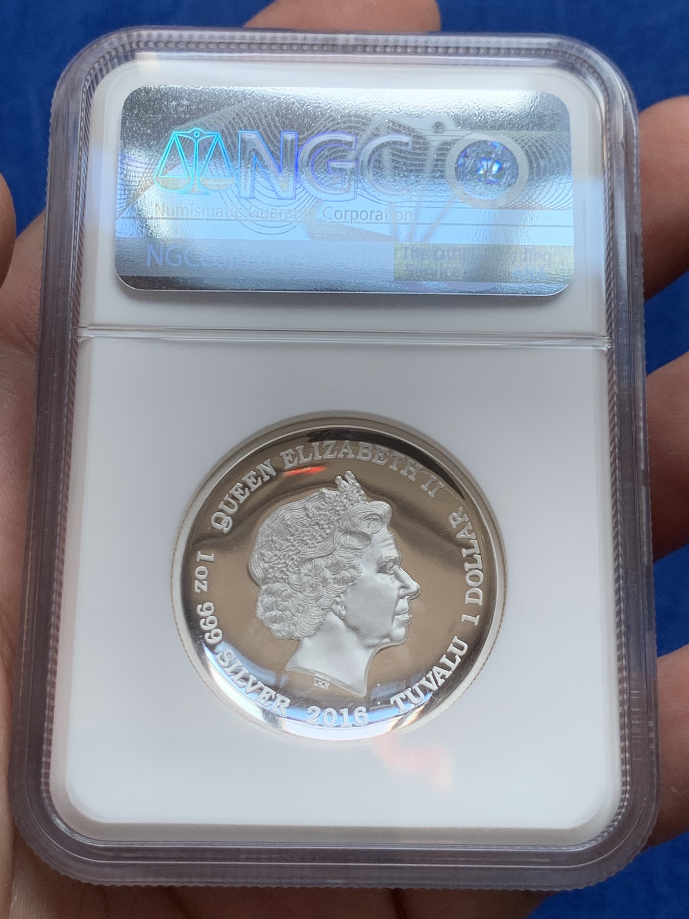 《竞宝斋》第207场-周日，周一 2场 (全场包邮) NGC PF70 Ultra Cameo 2016年图瓦卢1美元纪念银币，中国四大神兽题材，超高浮雕凹形镜面工艺精美绝伦，加厚盒封装特殊龙凤标签 盒证齐全！