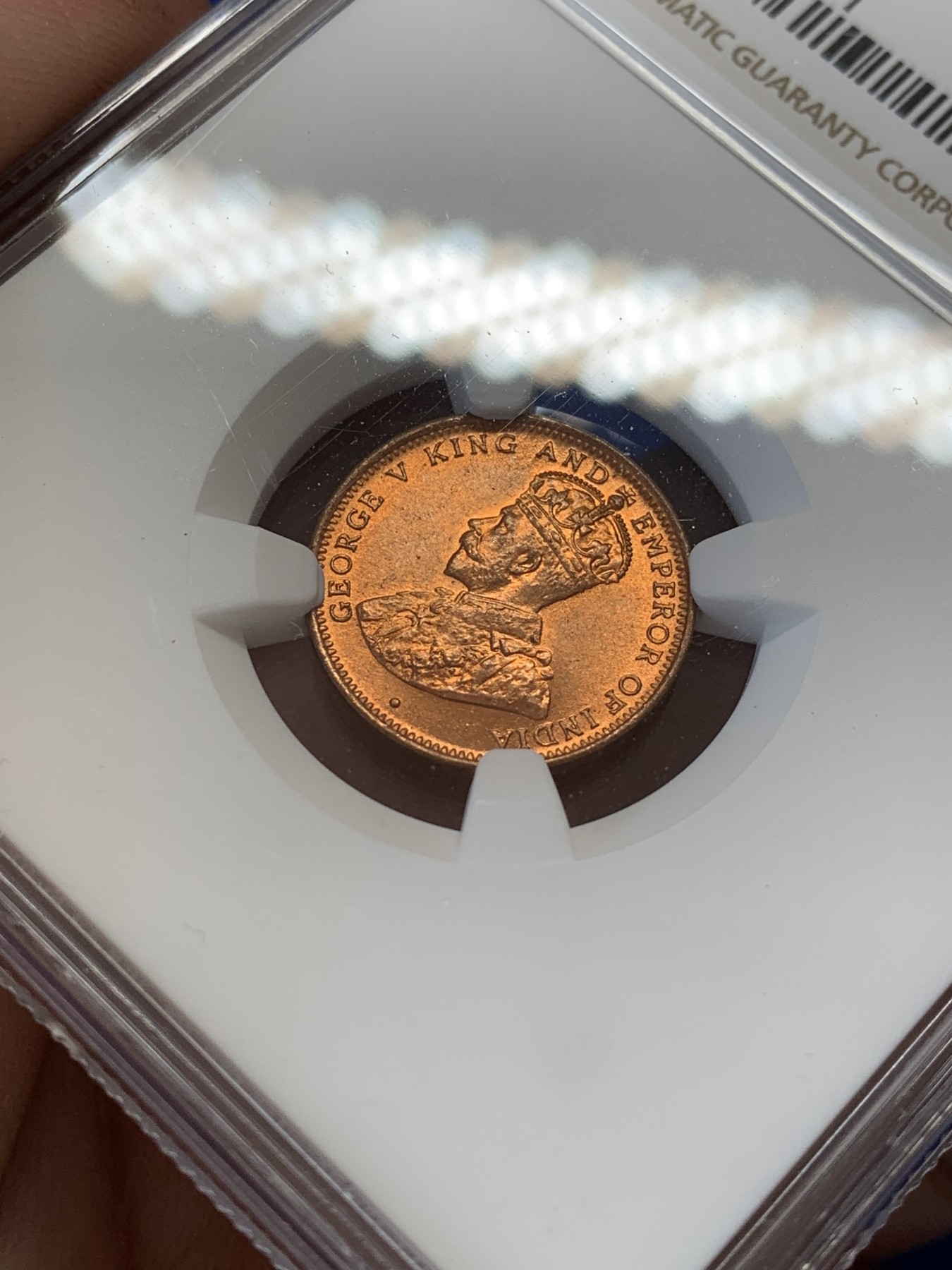 《竞宝斋》第207场-周日，周一 2场 (全场包邮) NGC-MS65RD 英属锡兰 1926年 1/2分铜币 乔治五世 原红铜光 极品品相