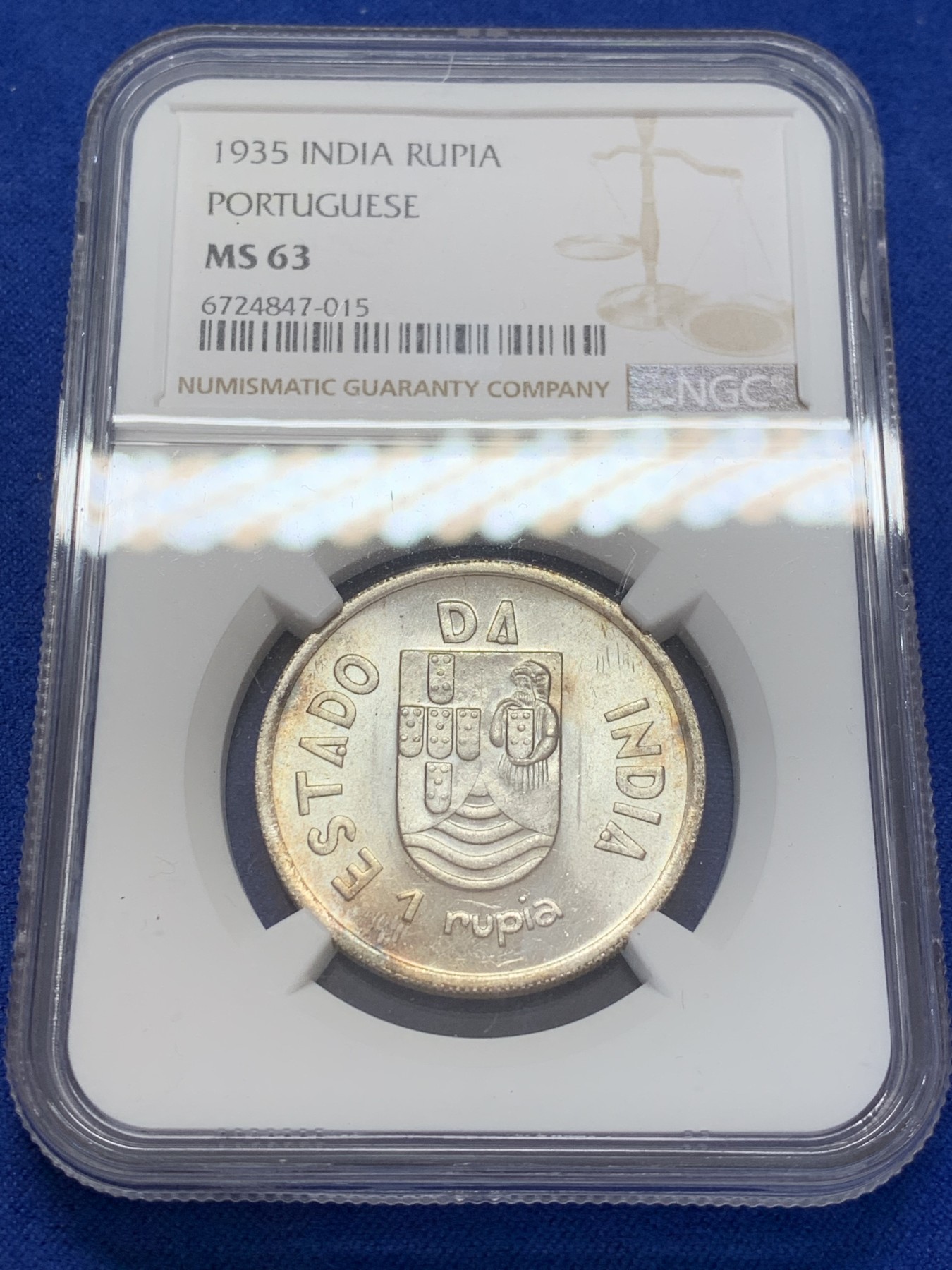 《竞宝斋》第207场-周日，周一 2场 (全场包邮) NGC MS63 葡属印度 1935年 1卢比银币 少见品种