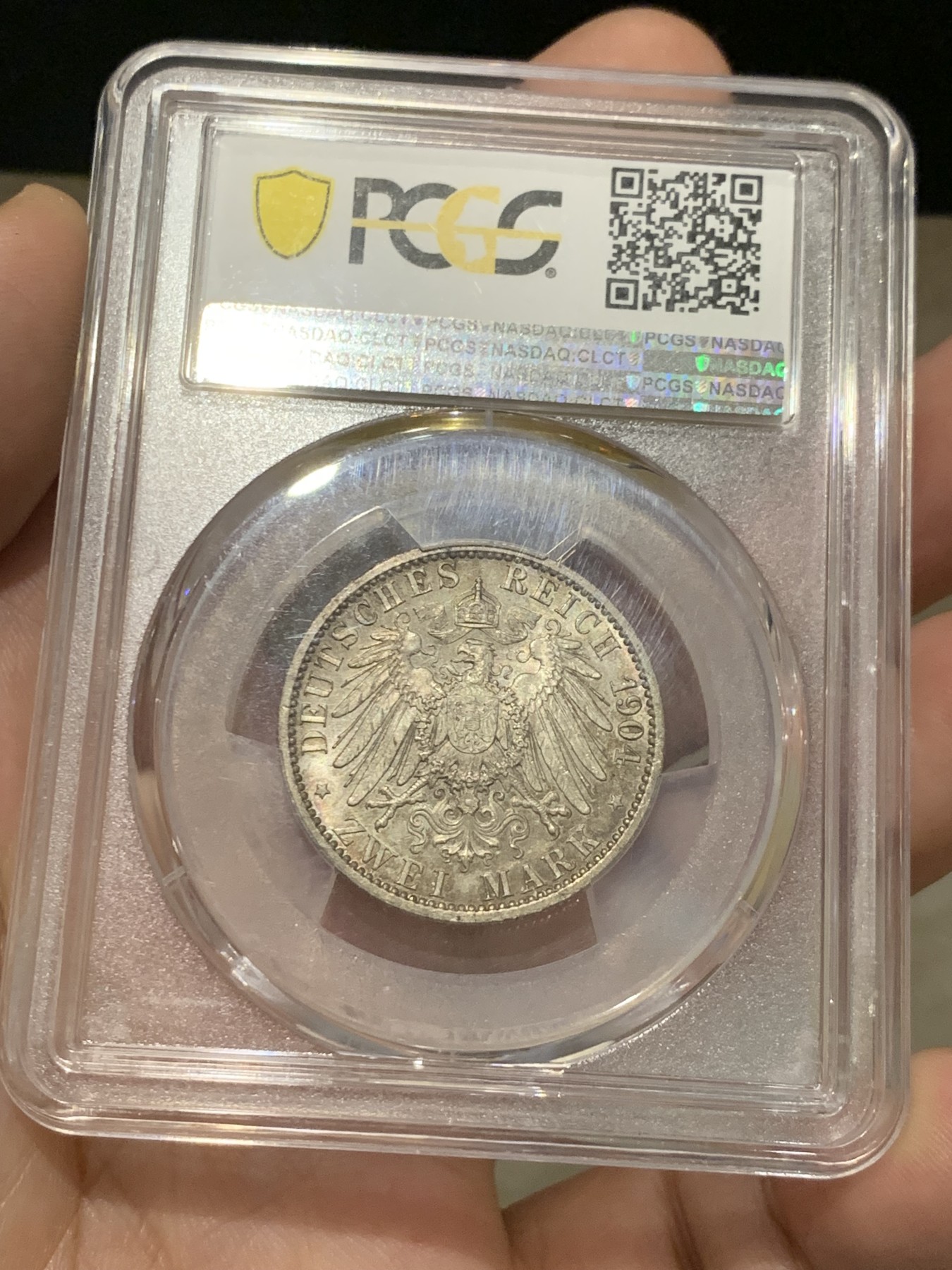 《竞宝斋》第207场-周日，周一 2场 (全场包邮) PCGS MS66 德国1904吕贝克自由市双头鹰2马克银币 高分好包浆