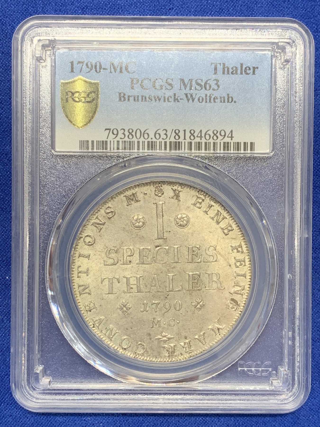 《竞宝斋》第207场-周日，周一 2场 (全场包邮) PCGS MS63冠军分德国神罗 1790MC 布伦瑞克-狼堡纹章 泰勒
