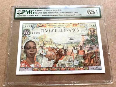 【Blue Auction】✨世界纸币精拍第382期【精】 - 中非共和国 1980年5000法郎 大烟斗 非常精美 PMG65EPQ 