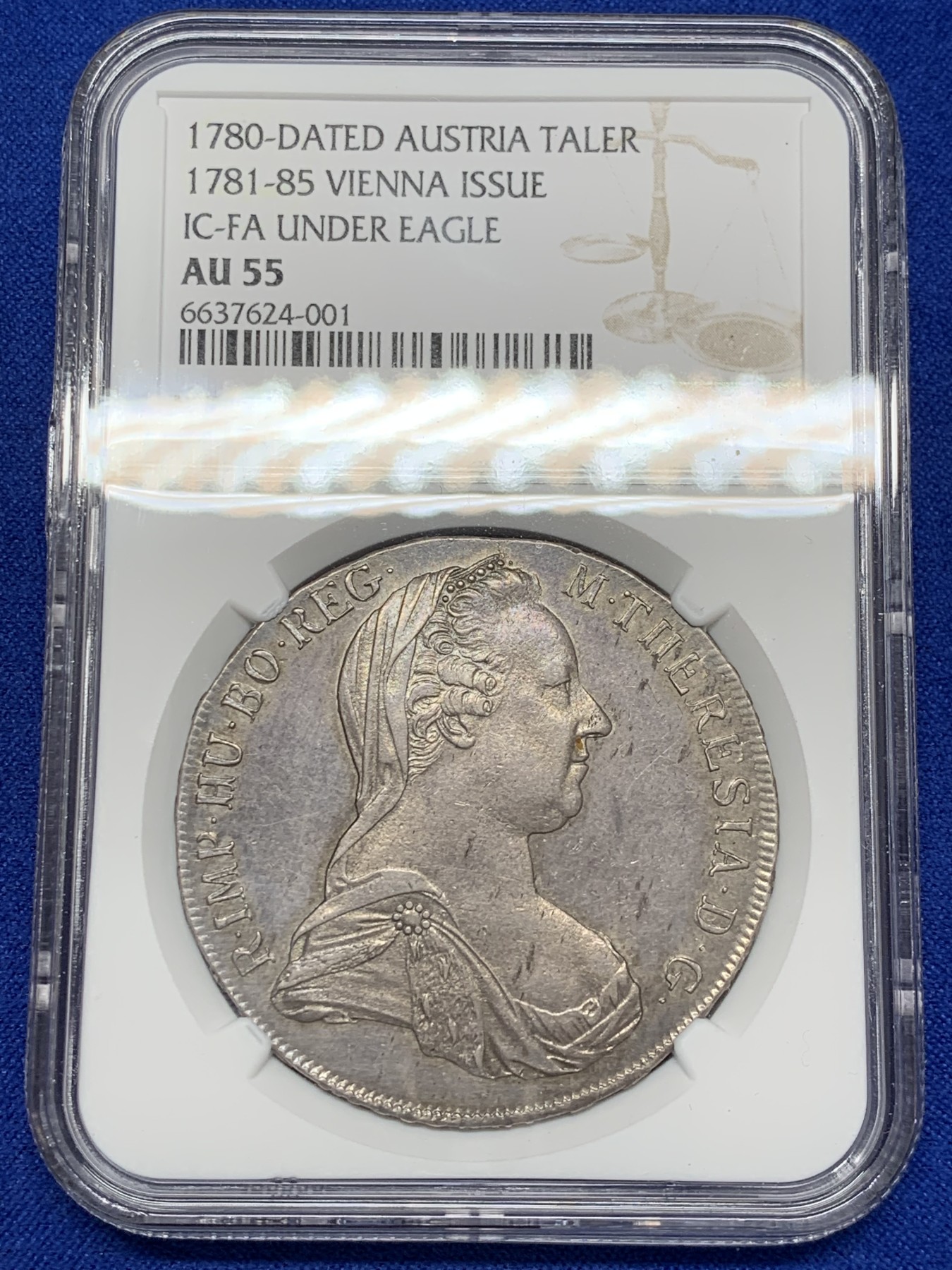 《竞宝斋》第207场-周日，周一 2场 (全场包邮) NGC AU55 奥地利1780大奶妈，维也纳原铸IC-FA版 状态极好 美国评级