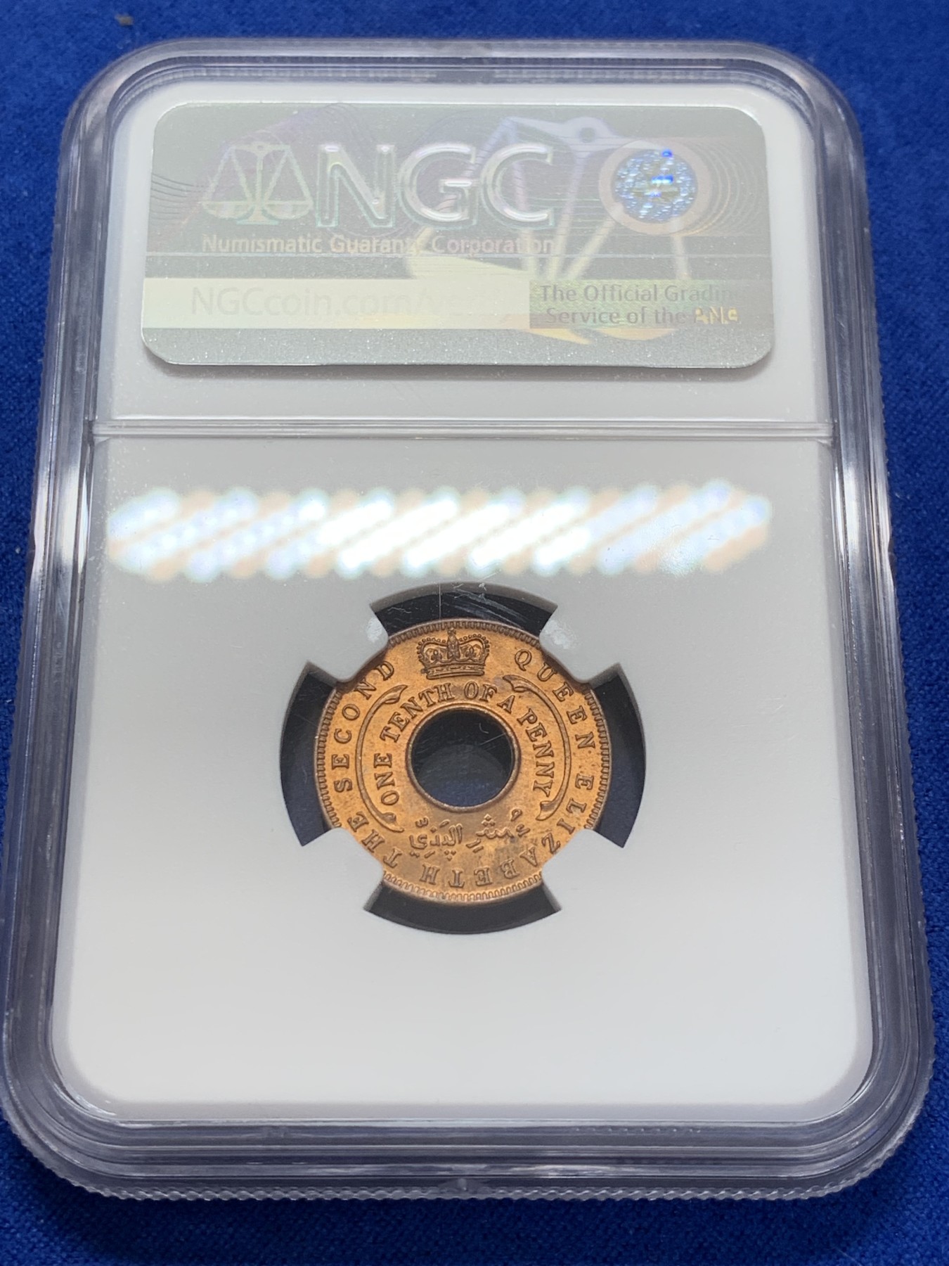 《竞宝斋》第207场-周日，周一 2场 (全场包邮) NGC-MS66RB 英属西非 1954年 1/10便士铜币 伊丽莎白二世 原卷拆状态 唯一冠军分！！！