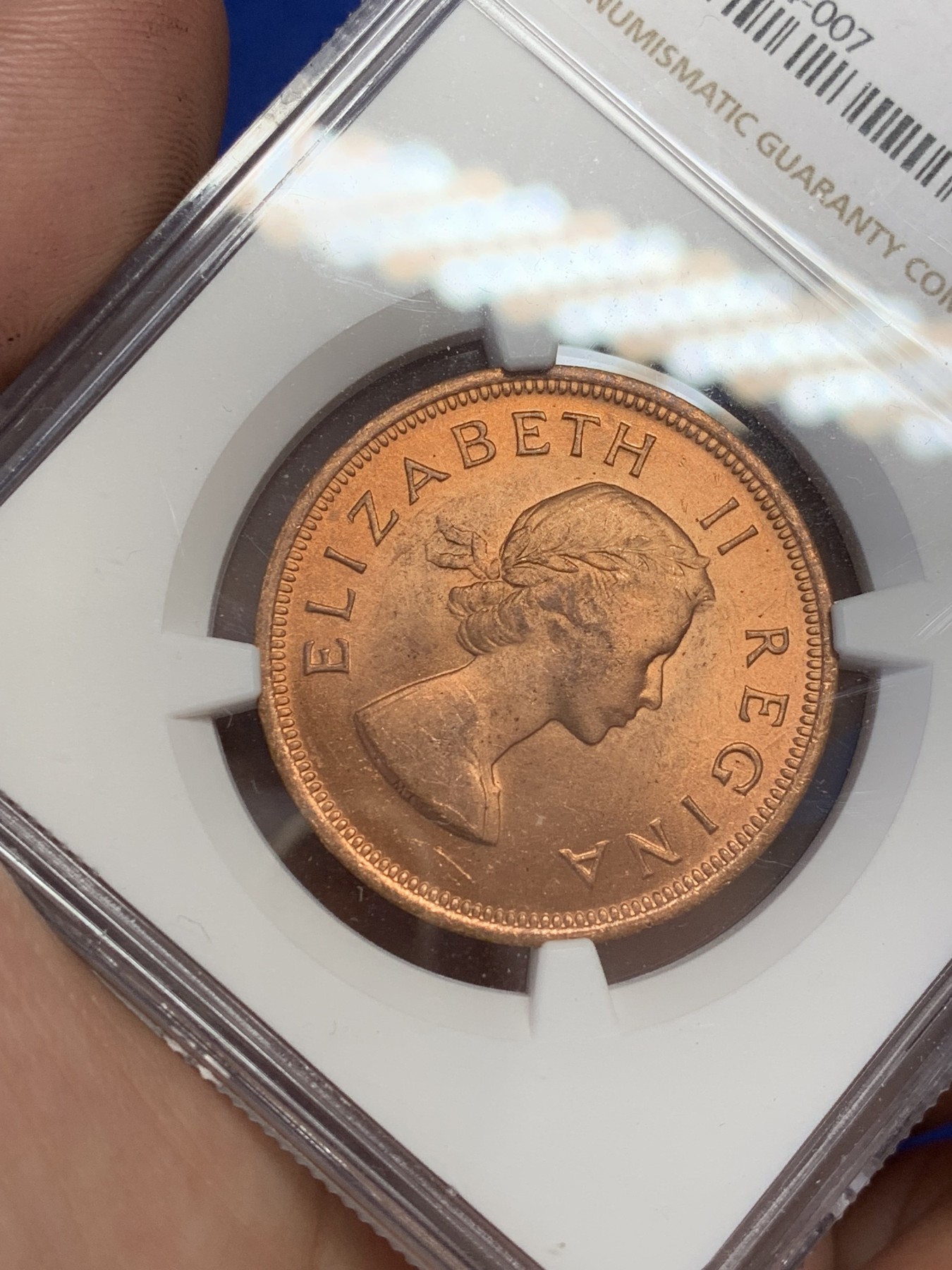 《竞宝斋》第207场-周日，周一 2场 (全场包邮) NGC-MS64 伊丽莎白二世1960年英属南非一便士铜币一枚，光度好收藏一步到位