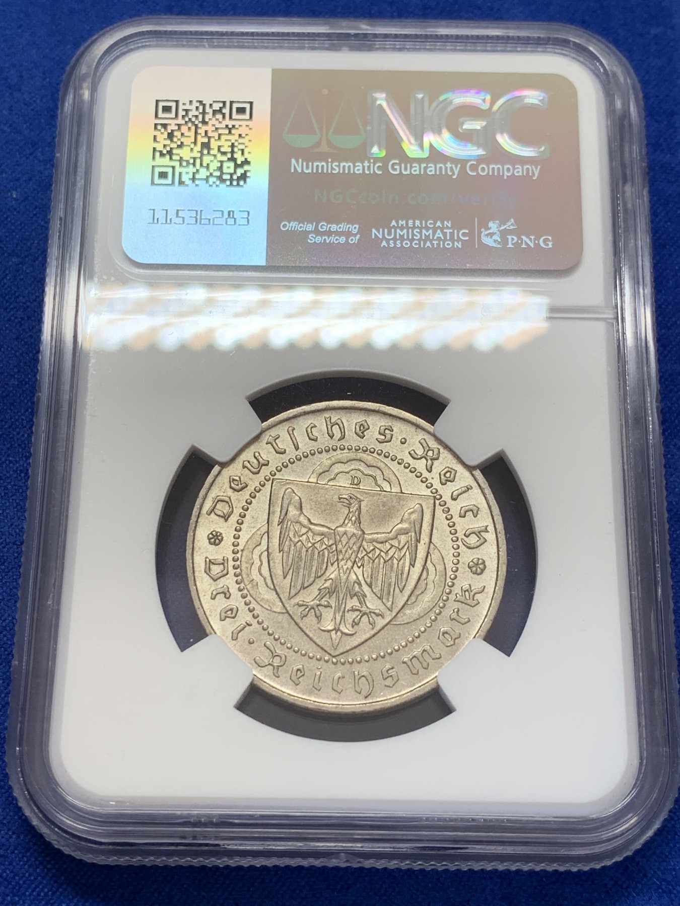 《竞宝斋》第207场-周日，周一 2场 (全场包邮) NGC-MS64 魏玛德国1930年游吟诗人3马克纪念银币