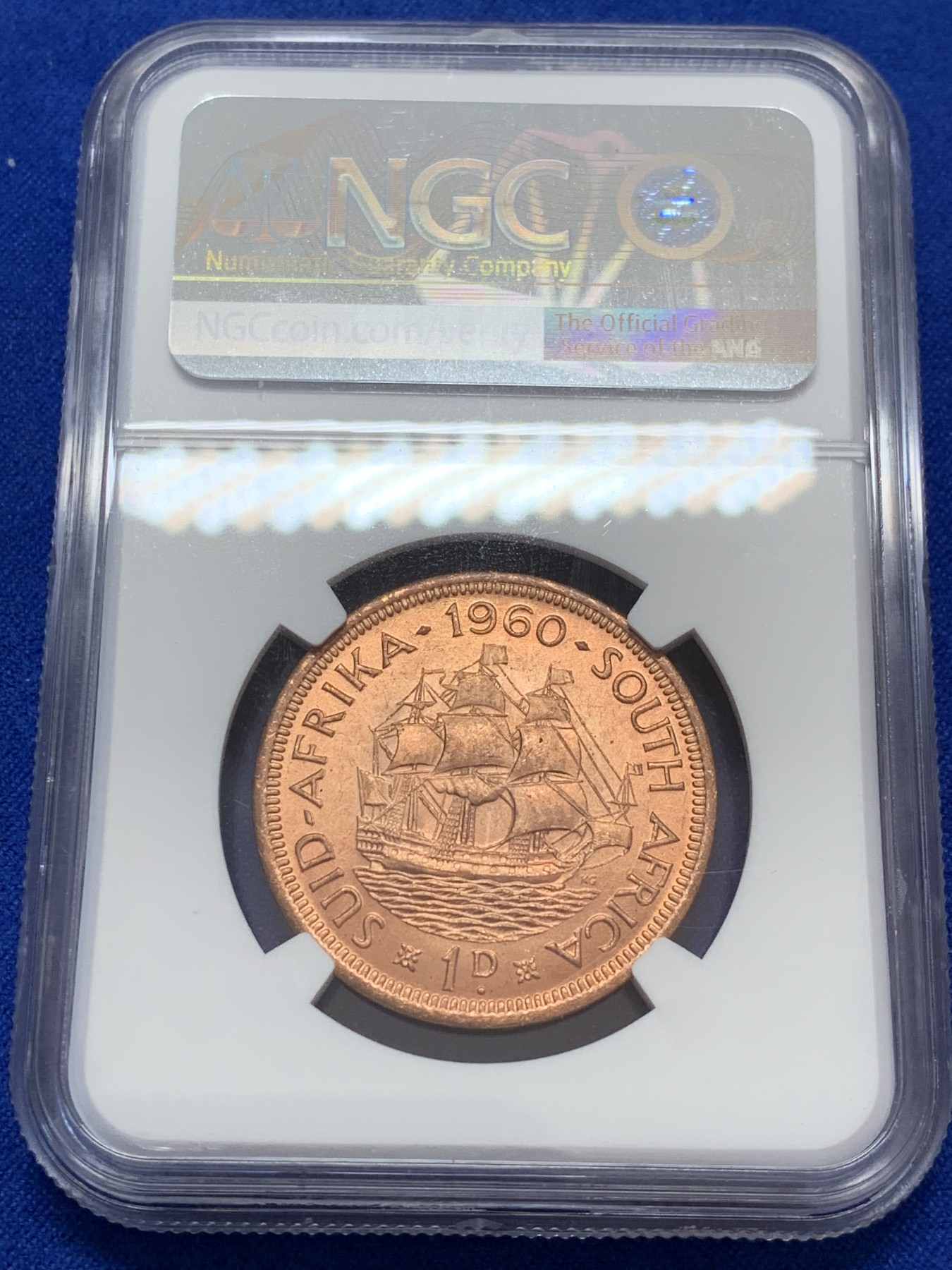 《竞宝斋》第207场-周日，周一 2场 (全场包邮) NGC-MS64 伊丽莎白二世1960年英属南非一便士铜币一枚，光度好收藏一步到位