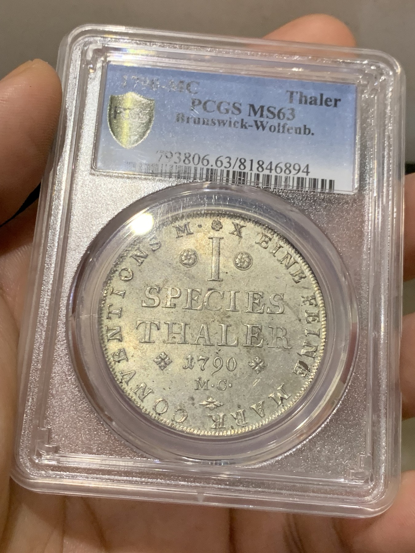 《竞宝斋》第207场-周日，周一 2场 (全场包邮) PCGS MS63冠军分德国神罗 1790MC 布伦瑞克-狼堡纹章 泰勒