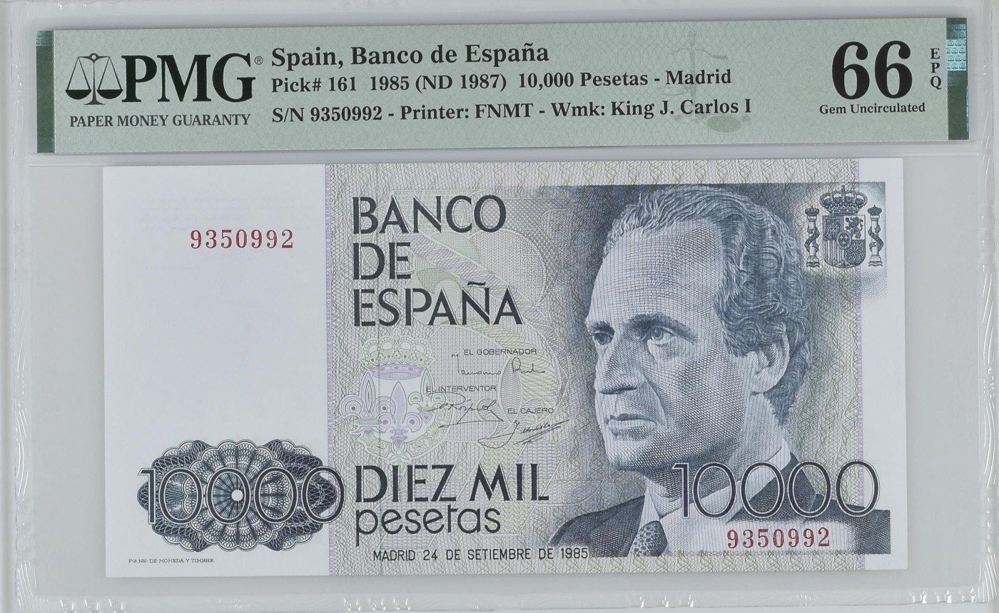 紫瑗钱币——第318期拍卖—纸币场 【PMG 66EPQ 数字冠】西班牙 1985(1987)年 西班牙银行 卡洛斯一世 10000比塞塔 (P-161）