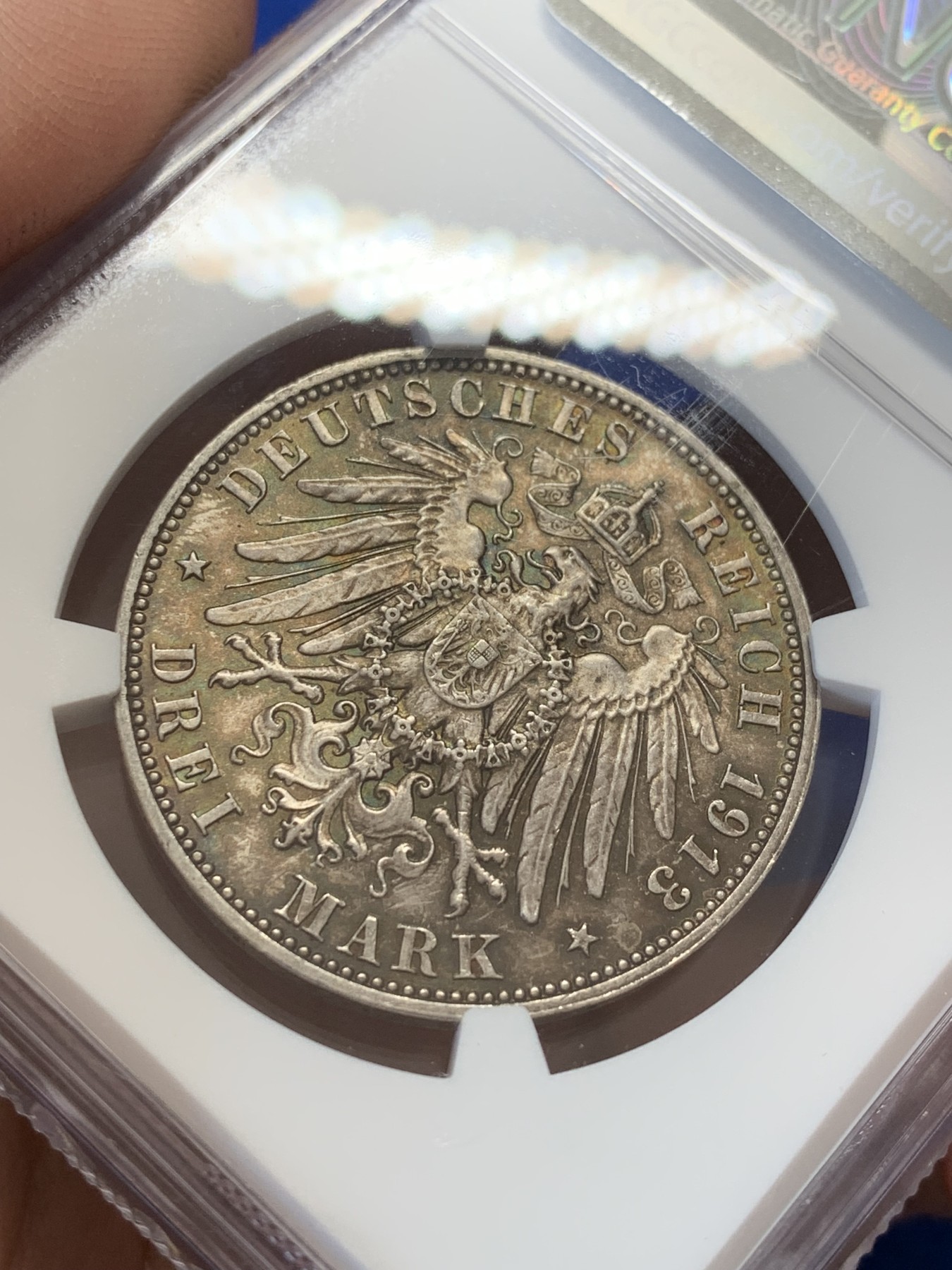 《竞宝斋》第207场-周日，周一 2场 (全场包邮) NGC-MS63 德国1913年萨克森莱比锡战役建功碑3马克银币