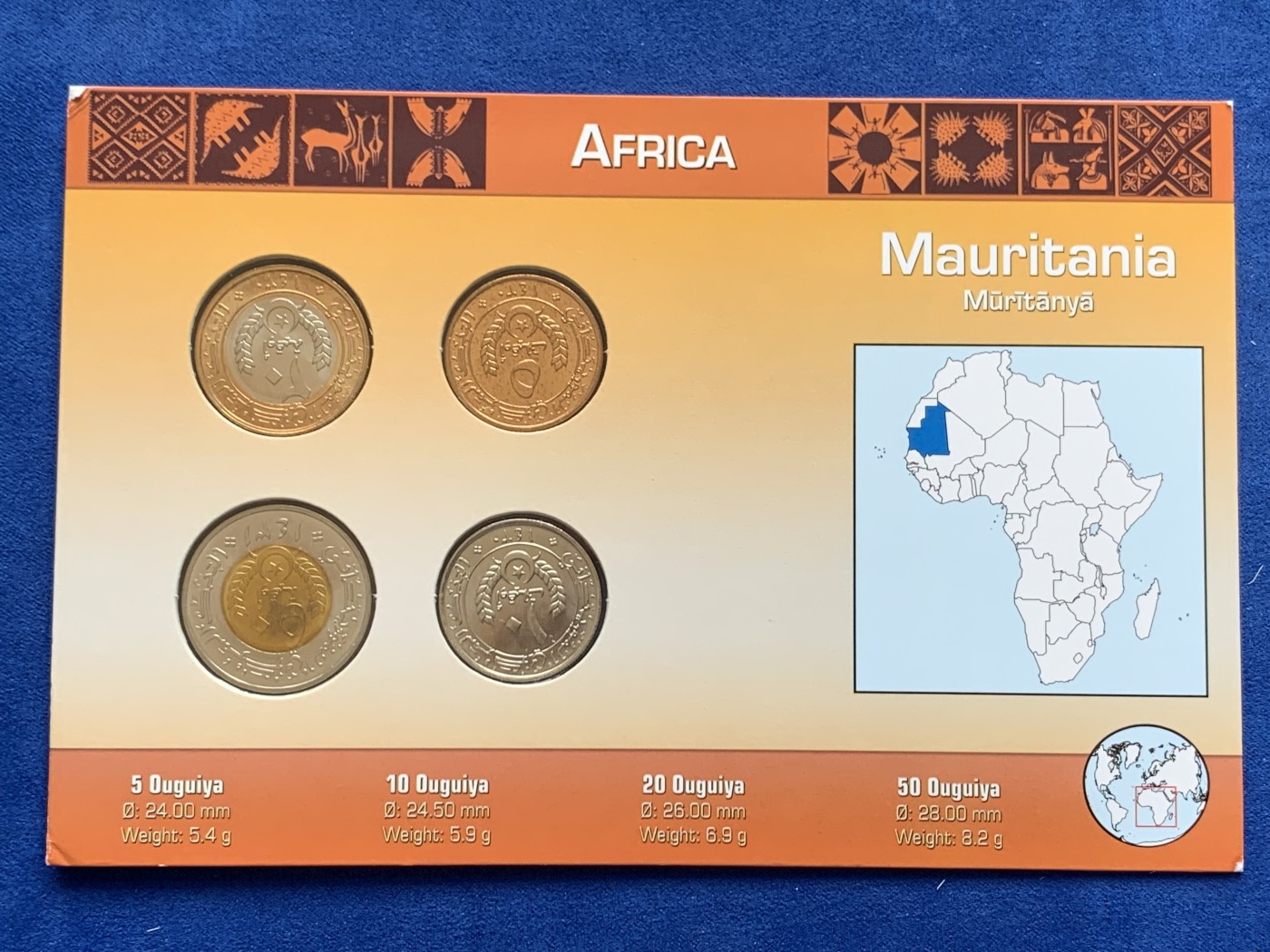 《竞宝斋》第207场-周日，周一 2场 (全场包邮) 毛里塔尼亚2009-10四枚密封套币，含两枚双色币，unc-bu强光好品！