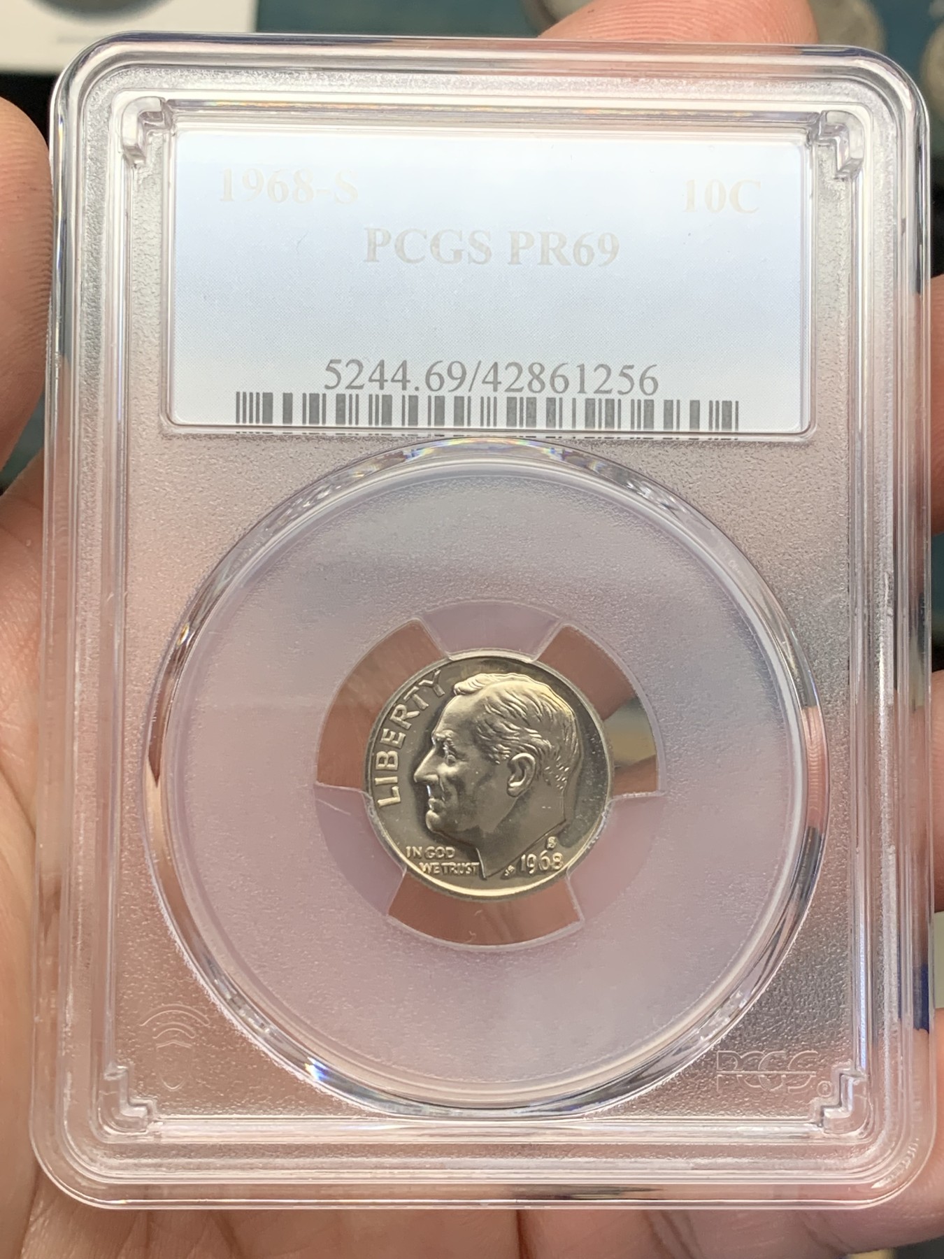 《竞宝斋》第207场-周日，周一 2场 (全场包邮) PCGS PR69 美国1968精制10美分