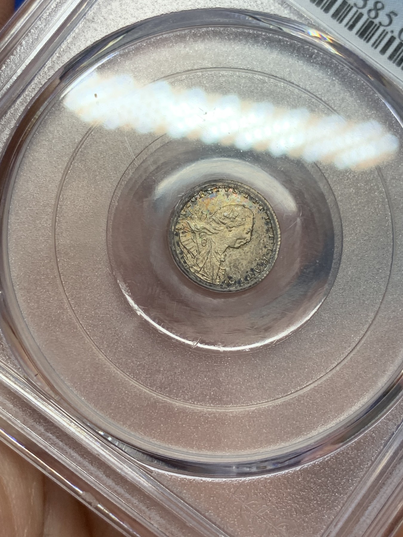 《竞宝斋》第207场-周日，周一 2场 (全场包邮) PCGS MS63 英国1800年乔治三世1便士银币，五彩包浆人像完美