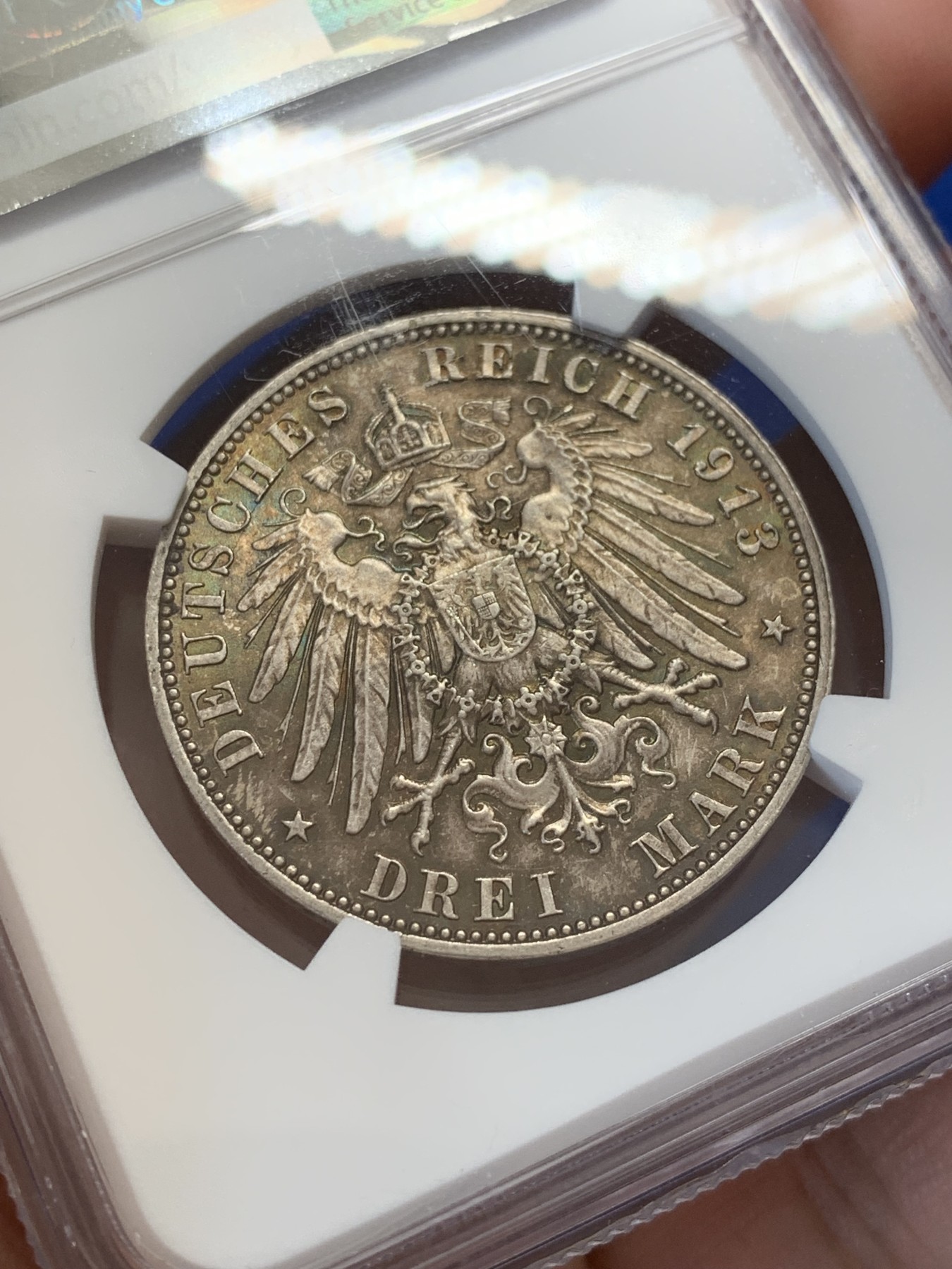 《竞宝斋》第207场-周日，周一 2场 (全场包邮) NGC-MS63 德国1913年萨克森莱比锡战役建功碑3马克银币