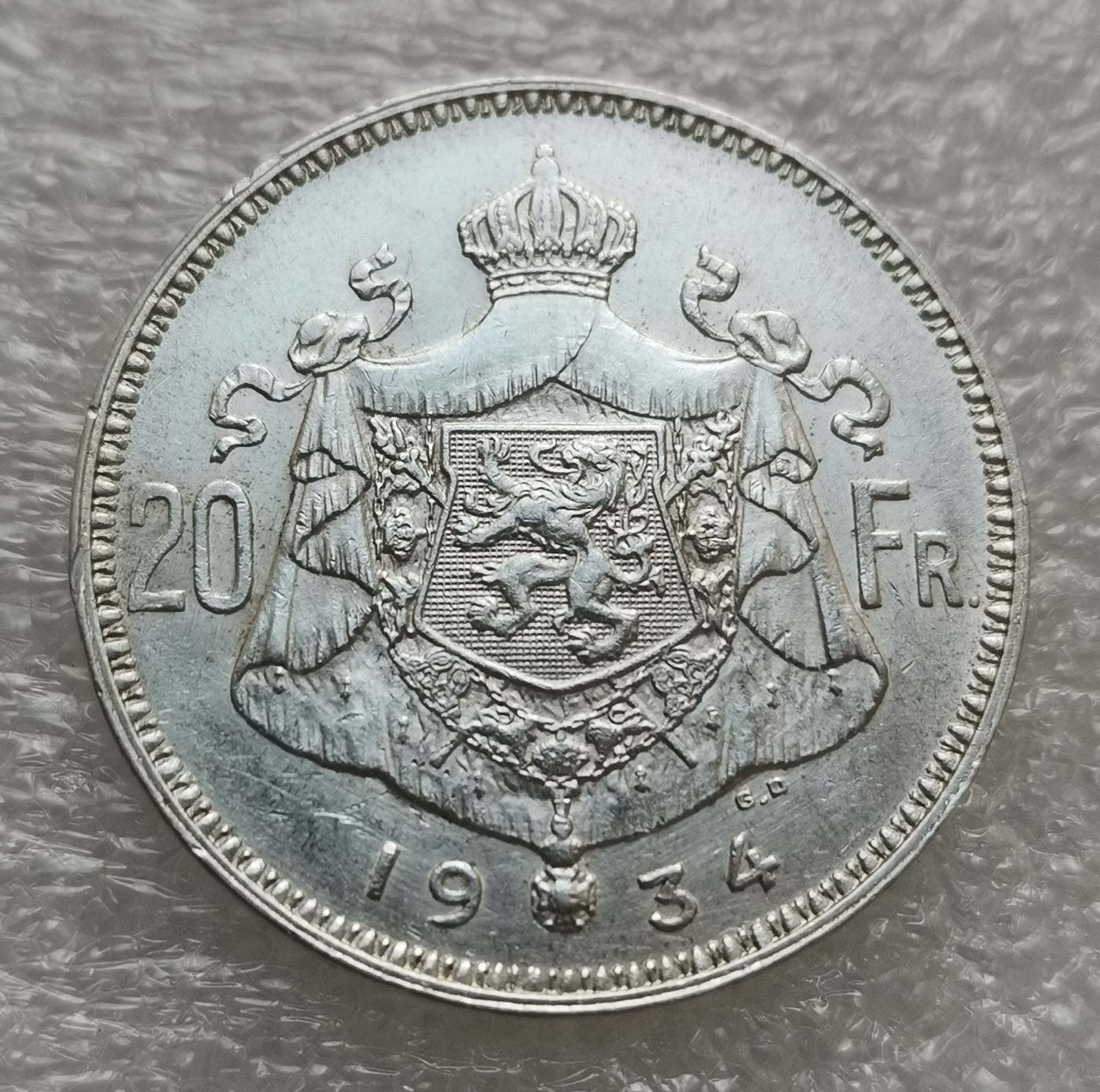 瓶子🏺第114期拍卖会  1934年比利时阿贝尔一世20法郎银币11克