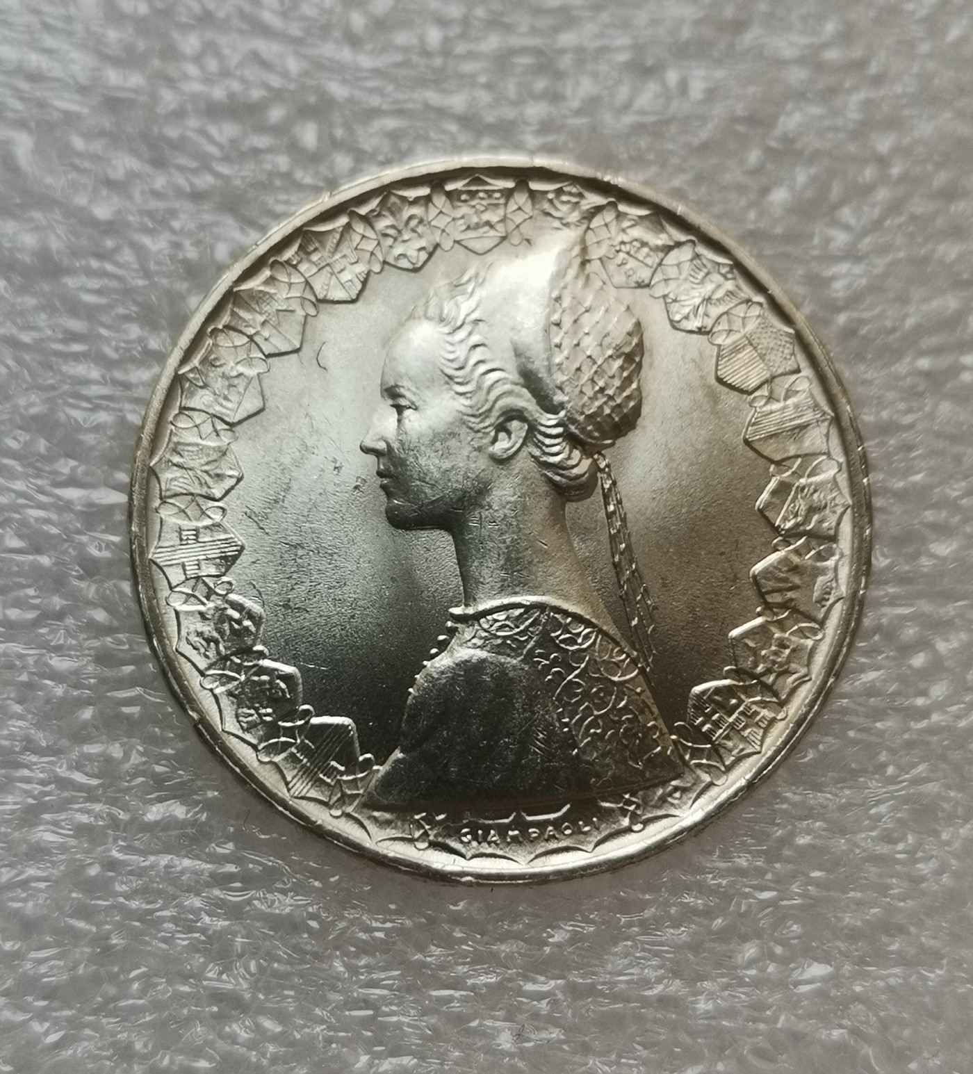 瓶子🏺第114期拍卖会  1965年意大利500里拉银币哥伦布文艺复兴少女原光好品