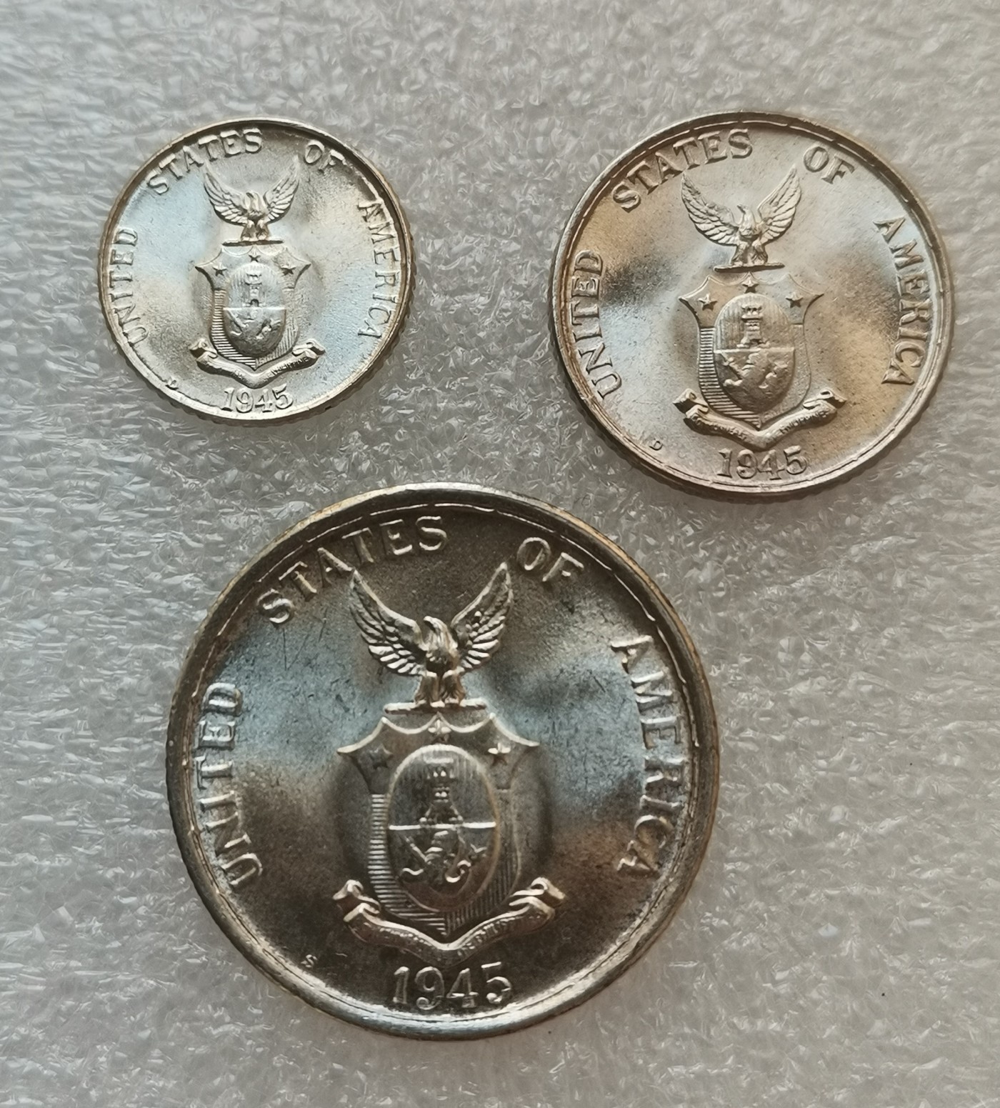 瓶子🏺第114期拍卖会  美属菲律宾1945年10-20-50分银币3枚  原光