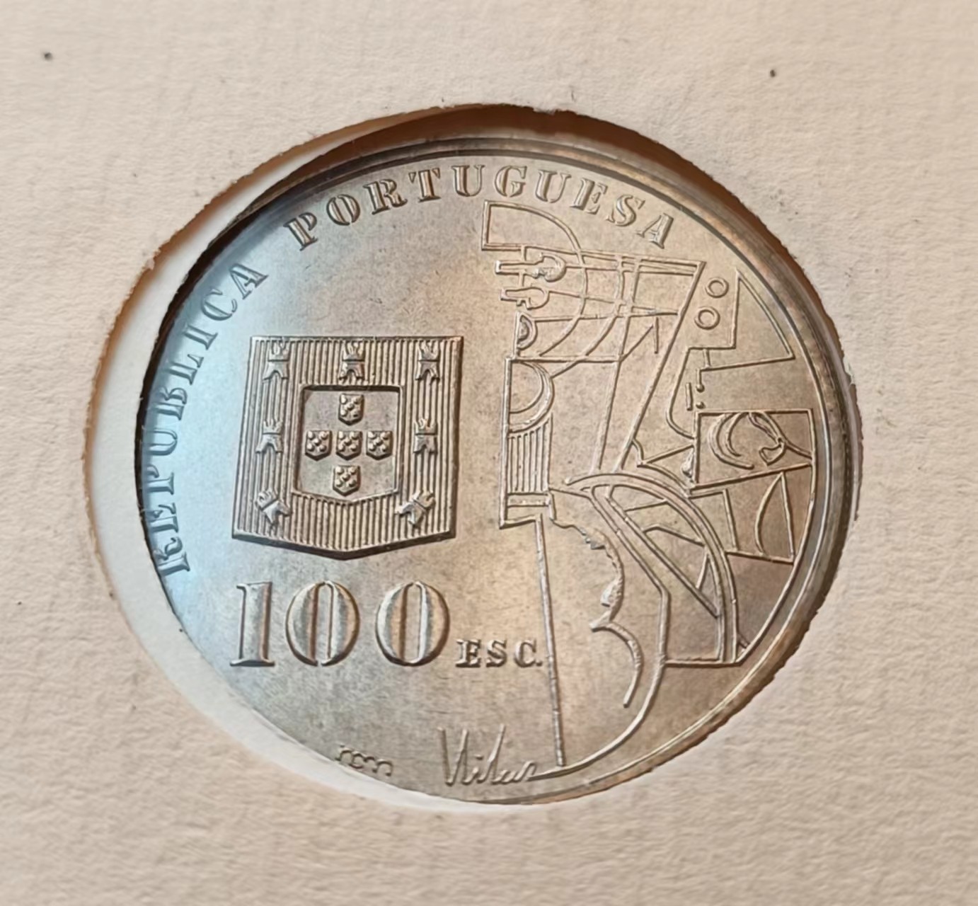 瓶子🏺第114期拍卖会  葡萄牙1987年艺术家卡多佐诞辰百年100埃斯库多纪念币 邮封