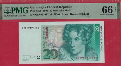 德国20马克 1993年 P-39b 无47 欧洲纸币 实物图 UNC - 德国20马克 1993年 P-39b 无47 欧洲纸币 实物图 UNC