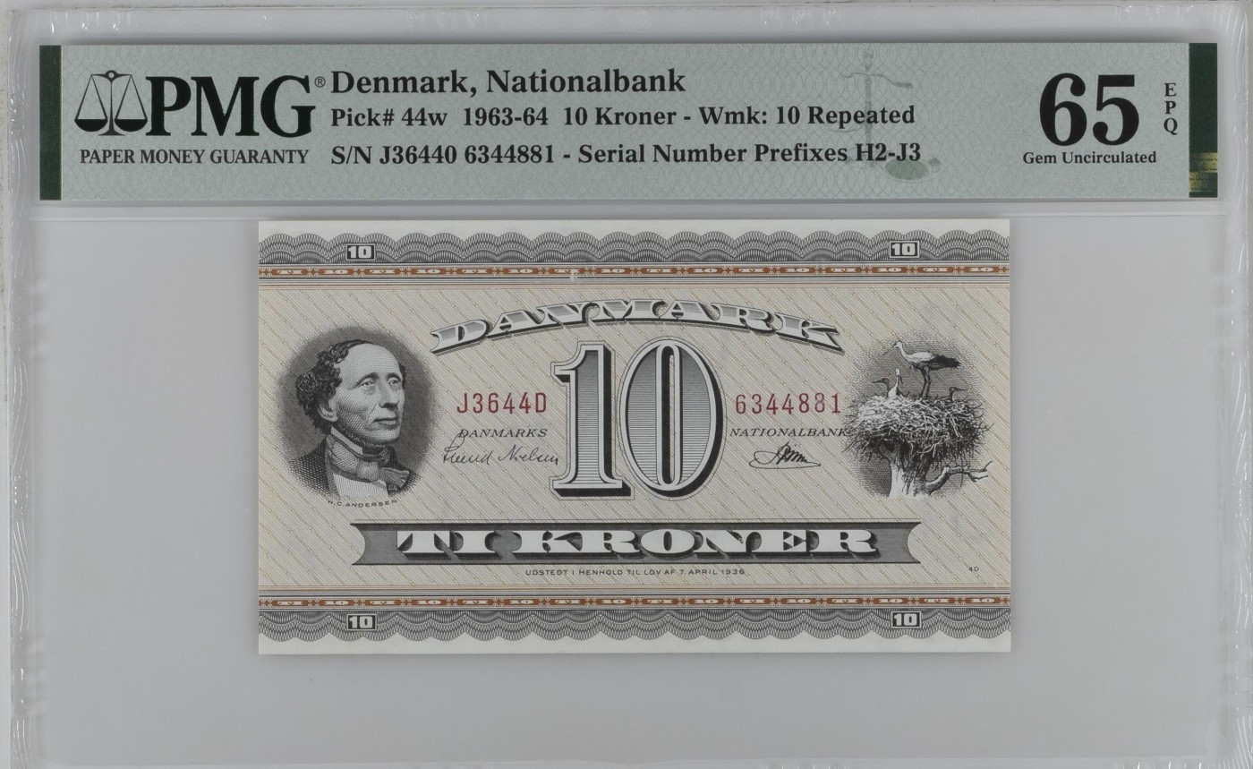 收藏联盟Quantum Auction 第298期拍卖  丹麦1963-64年10克朗 PMG65 童话大师安徒生
