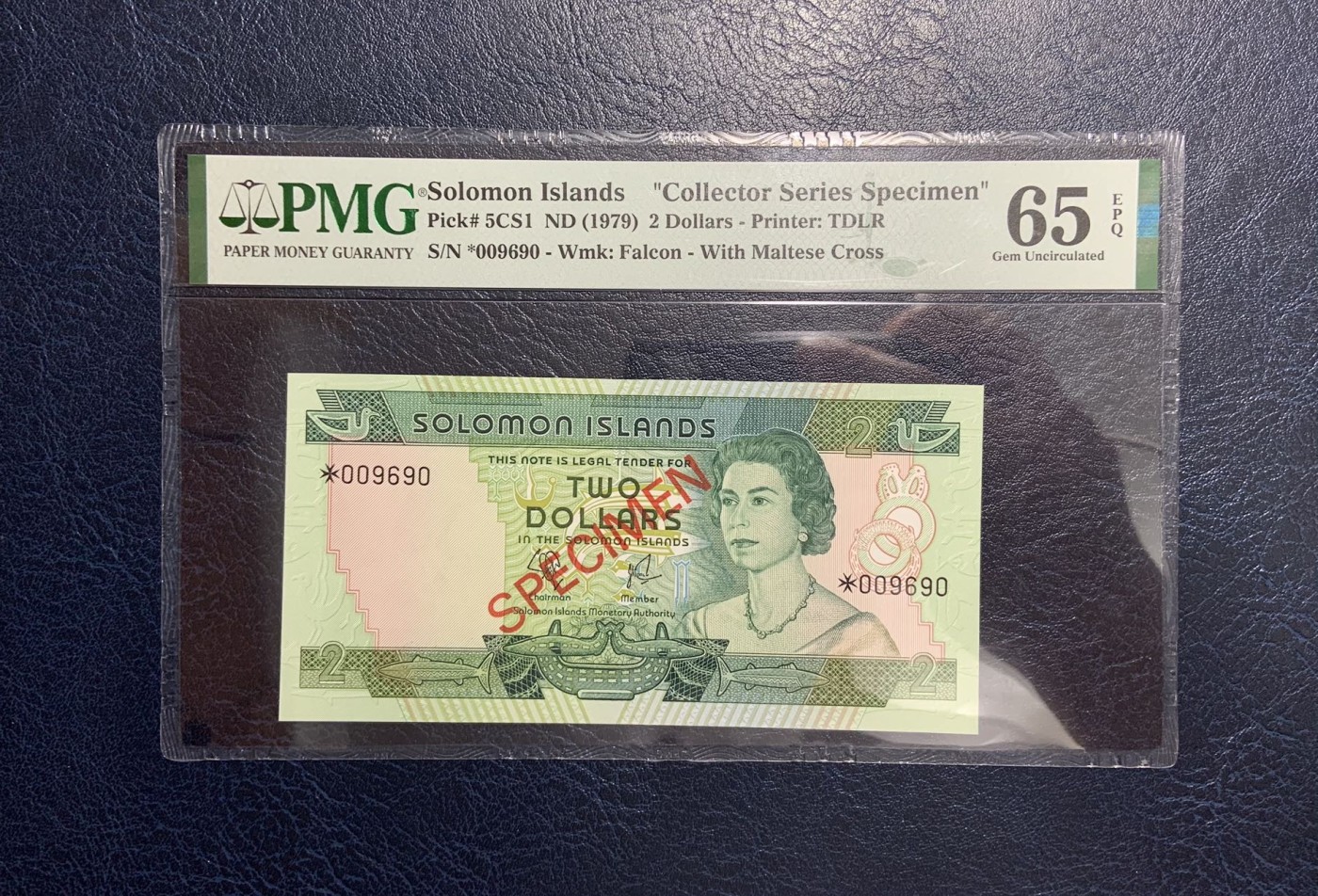 收藏联盟Quantum Auction 第298期拍卖  所罗门群岛1979年2元收藏者样票 PMG65 圆圆倒置号