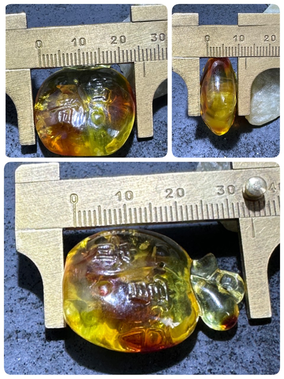 精美天然乌克兰蜜蜡原石雕刻富贵平安苹果吊坠一个，