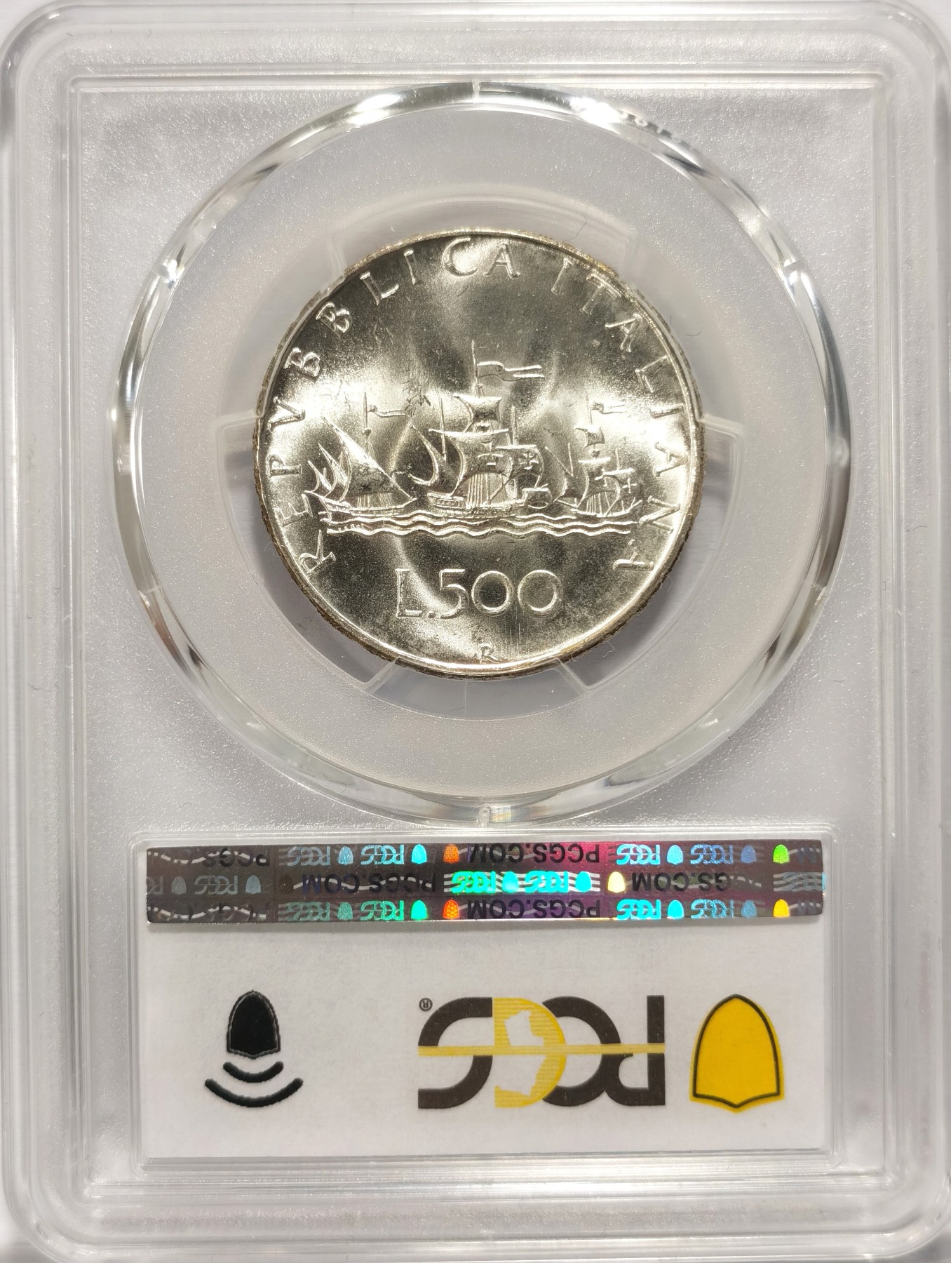 博洋堂世界钱币拍卖第048期（全场包邮） PCGS 亚军 MS66 意大利1966年卷拆帆船女神500里拉银币 拆了一卷50枚送评，最高只有几个66，高分难得