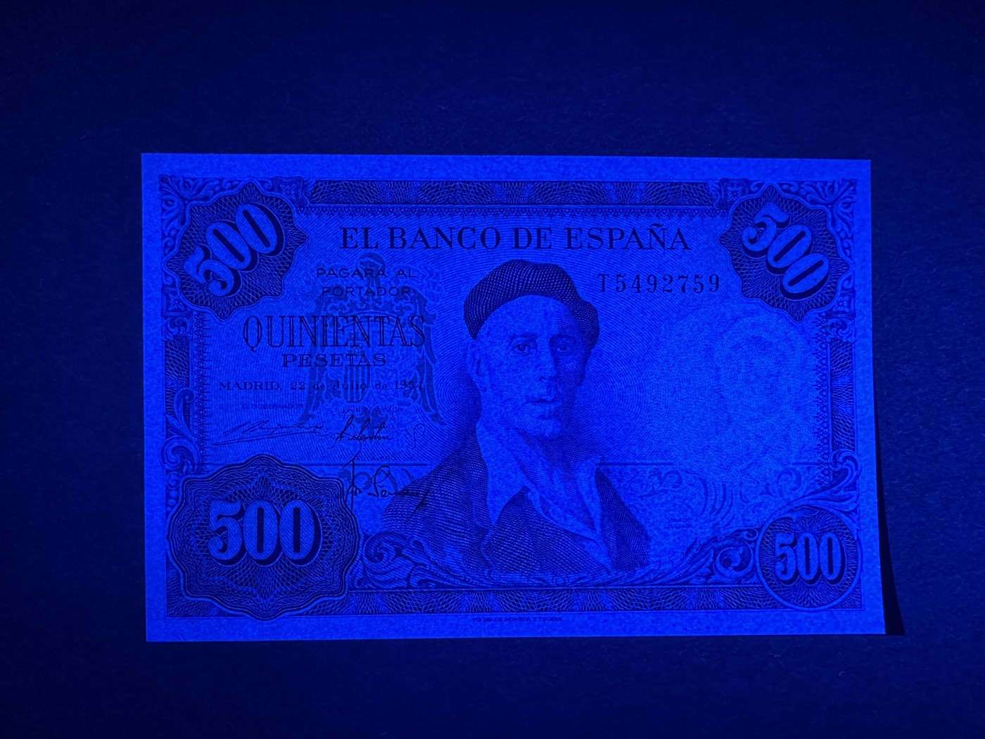 《张总收藏》122期-大美外币 西班牙500比塞塔 UNC 1954年 西班牙画家苏洛阿加