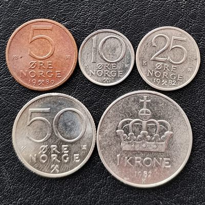 挪威 8、90年代 老版套币 全5枚 - 挪威 8、90年代 老版套币 全5枚