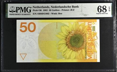 《张总收藏》122期-大美外币 - 荷兰50盾 PMG68E 1982年 经典向日葵