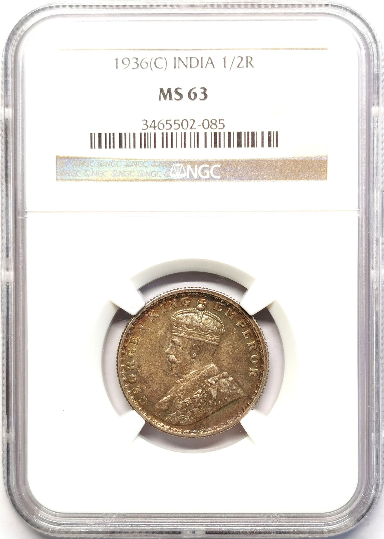 凡希社世界钱币微拍第二百五十一期 1936英属印度乔五1/2卢比NGC-MS63深色金彩！