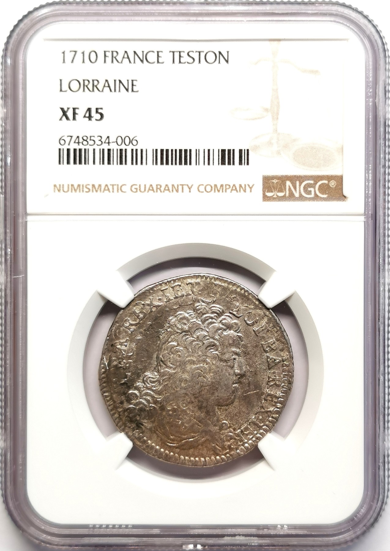 凡希社世界钱币微拍第二百五十一期 1710法国洛林TESTON银币NGC-XF45